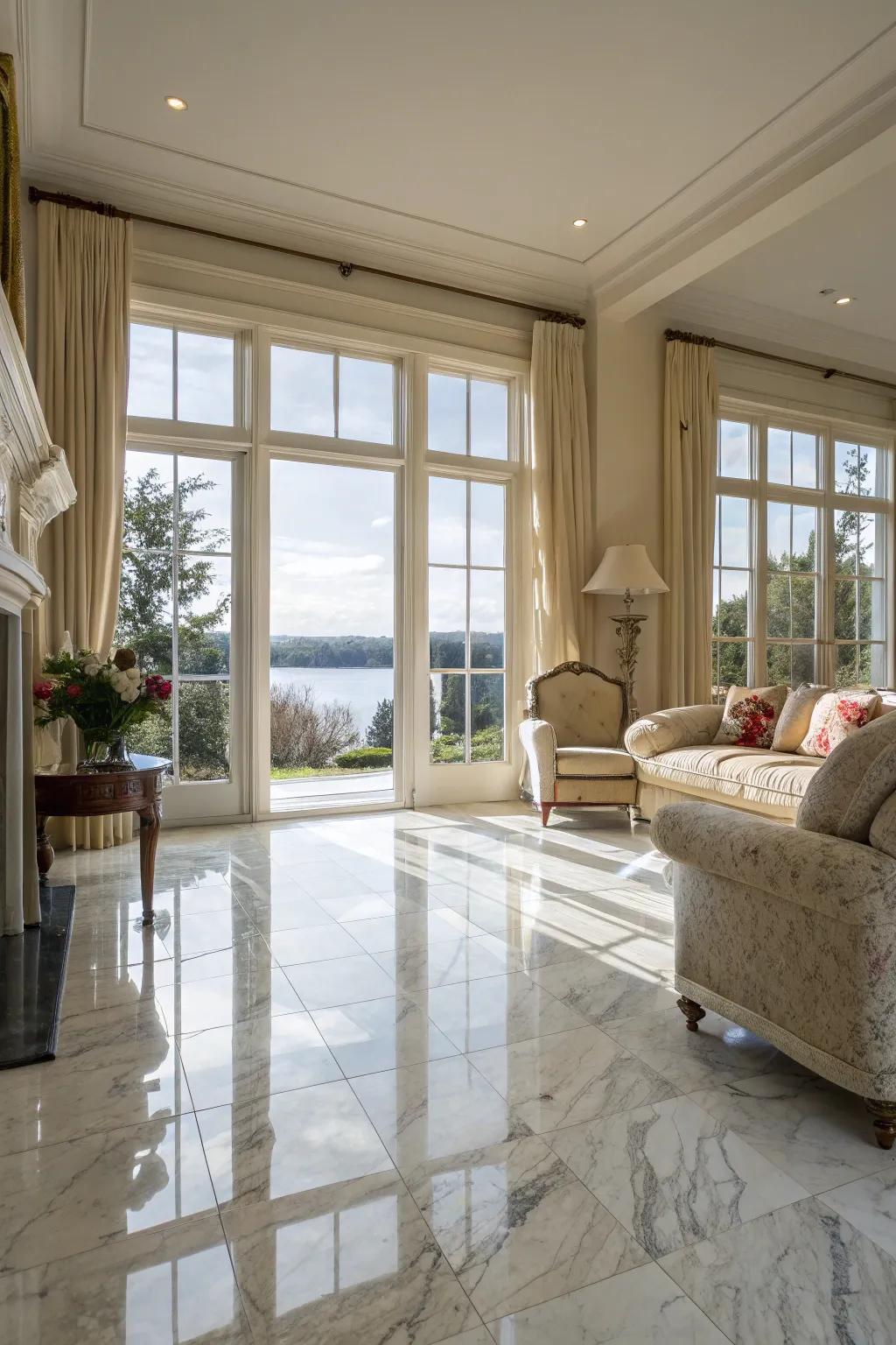Natural light enhances the beauty of stone flooring.