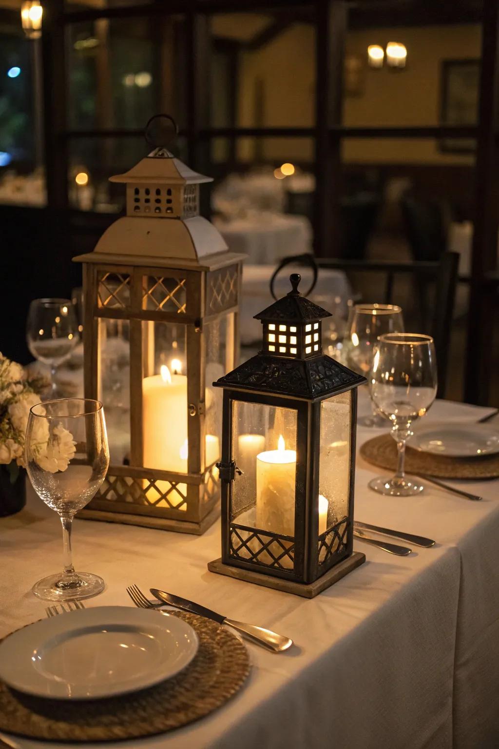 Lamp-styled candle enclosures offer a snug radiance.