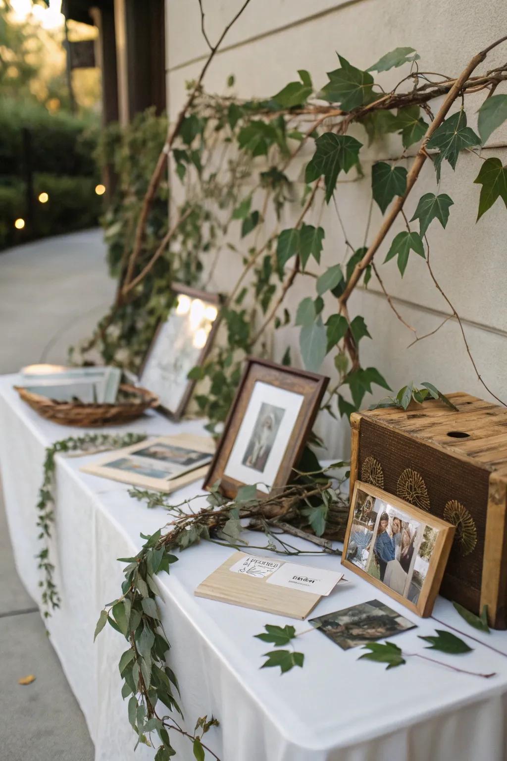 Natural additions such as branches and leaves create a soothing ambiance.