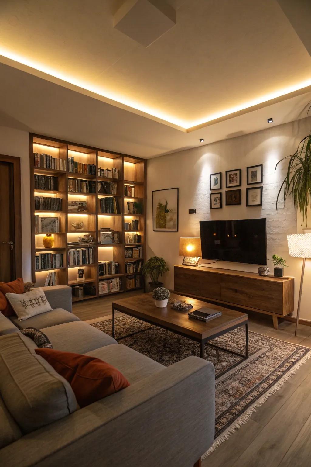 Setting a cozy mood with ambient lighting.
