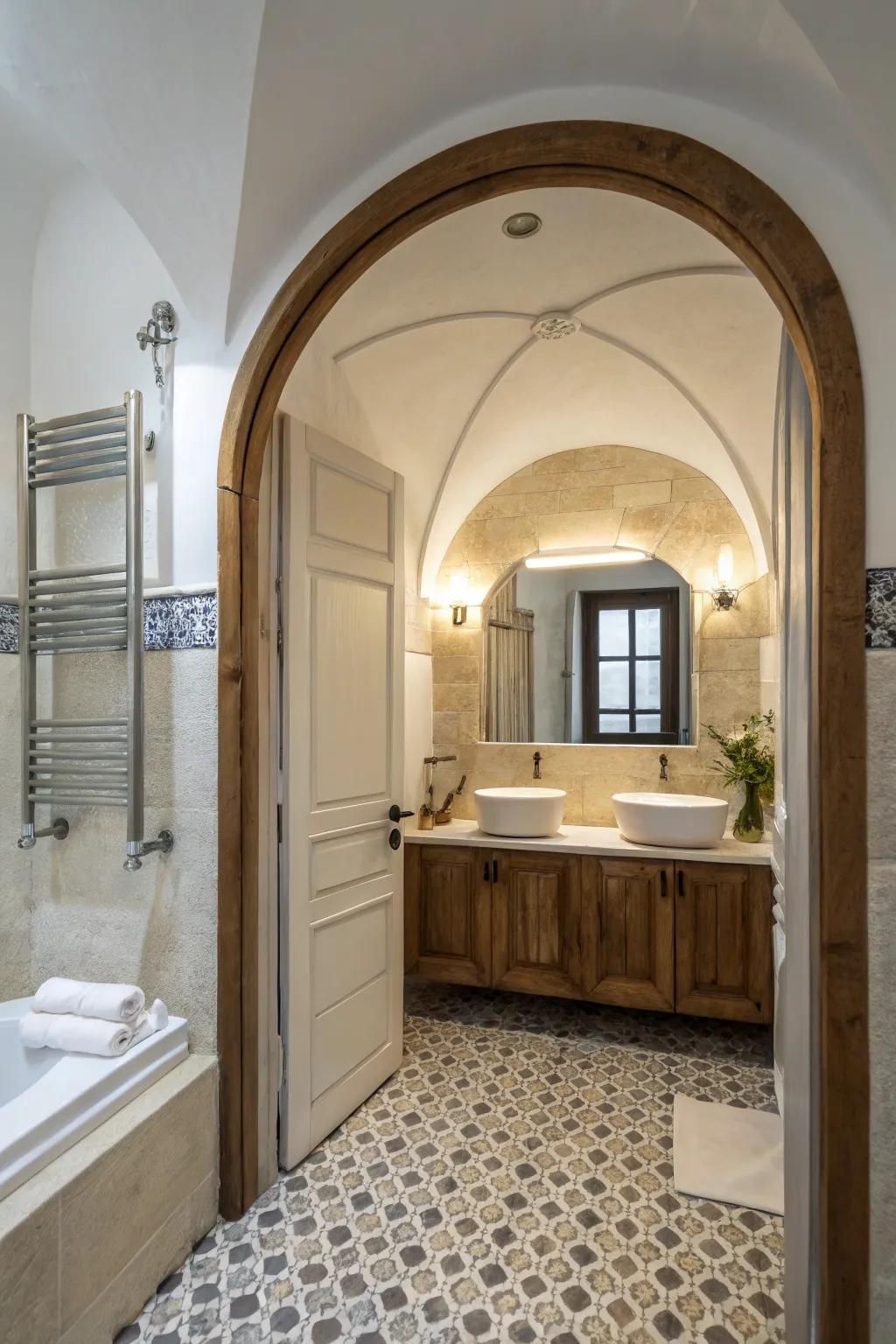 A curved entrance contributes traditional refinement.