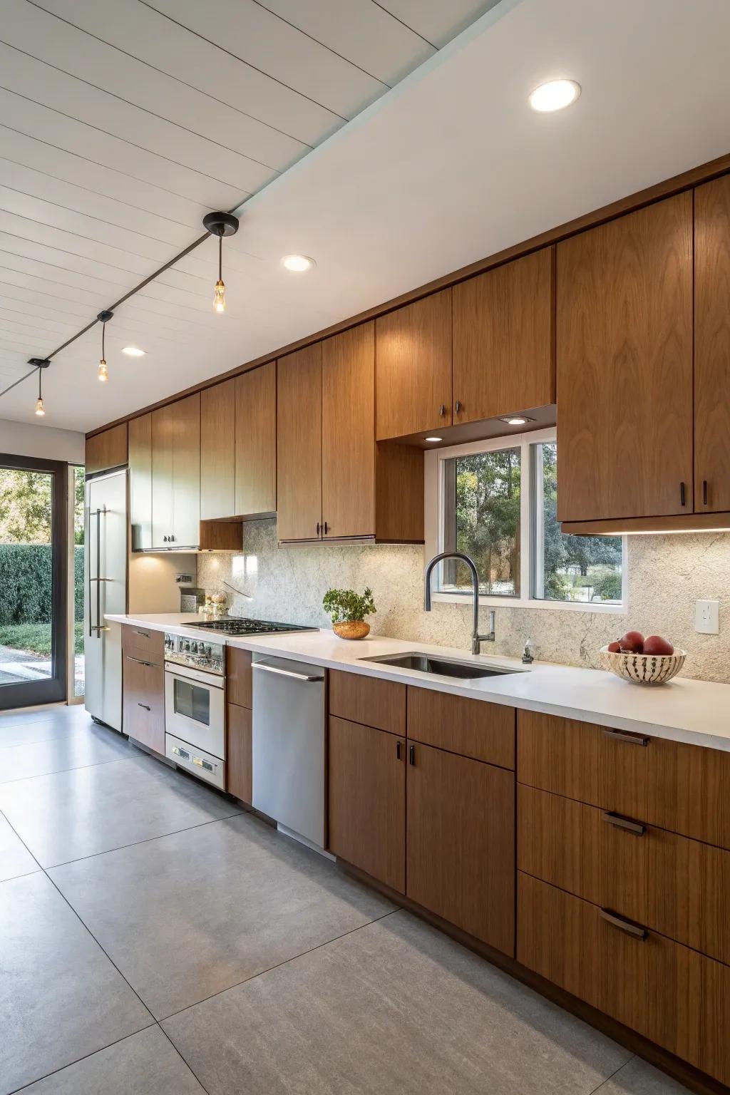 These minimalist flat-panel units give this kitchen a sleek appearance.