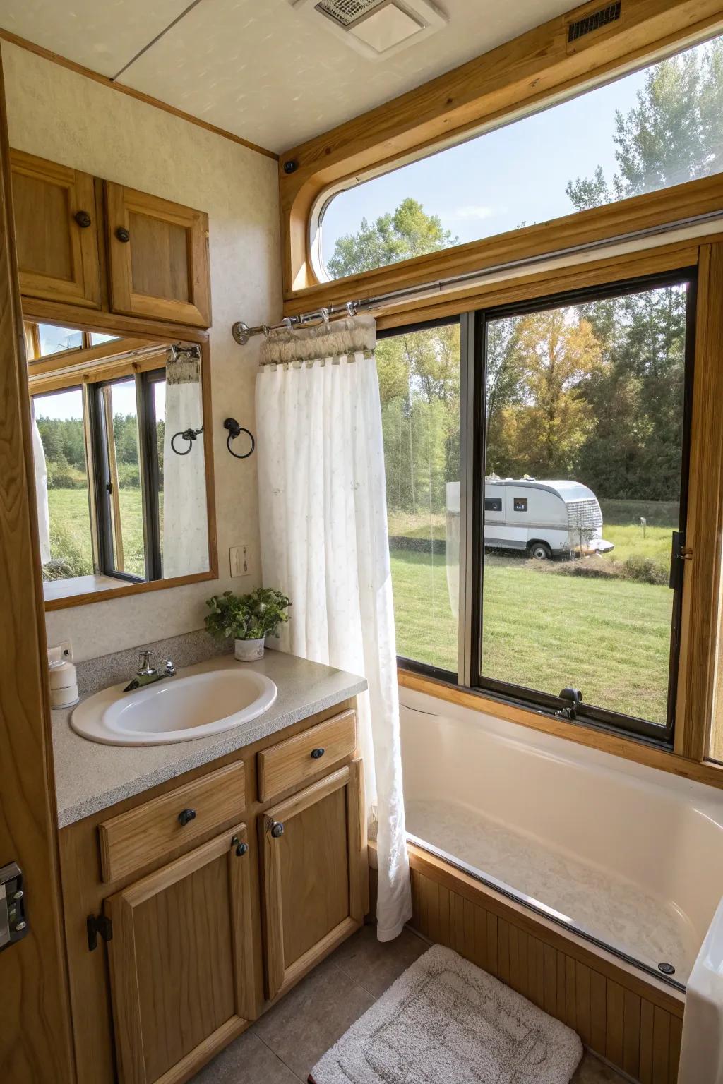 Natural light floods this bathroom, creating a brighter and more inviting space.