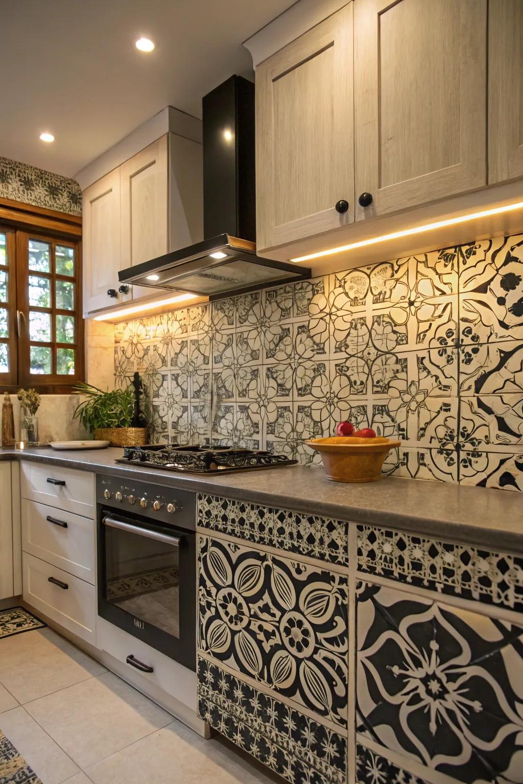 Moroccan tiles introduce an exotic flair to the kitchen.