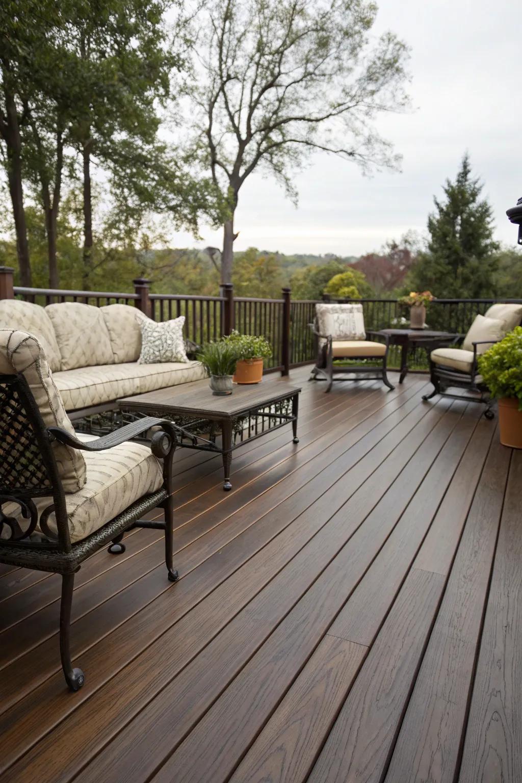 Dark walnut adds sophistication to any deck.