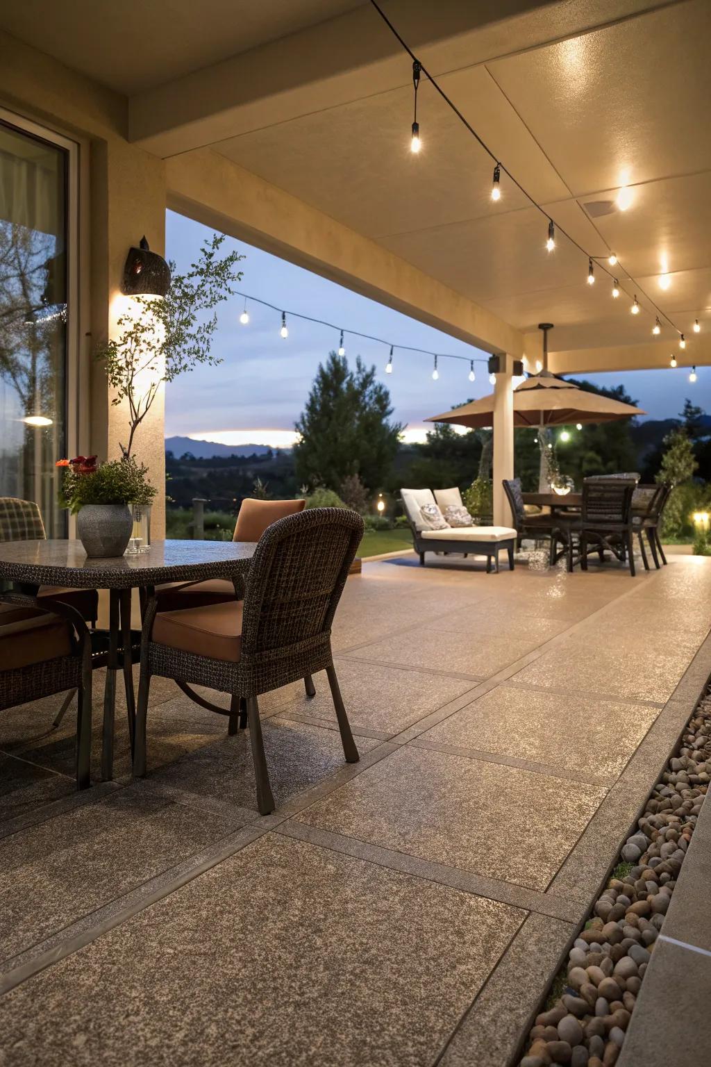 Clear zones for different activities on the patio.