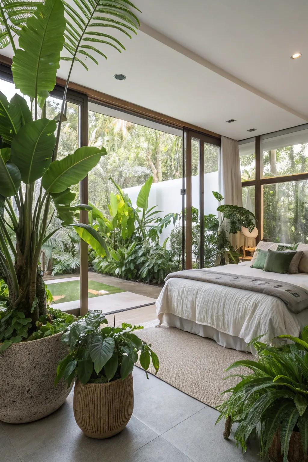 Greenery introduces a hint of nature and tranquility to the space.