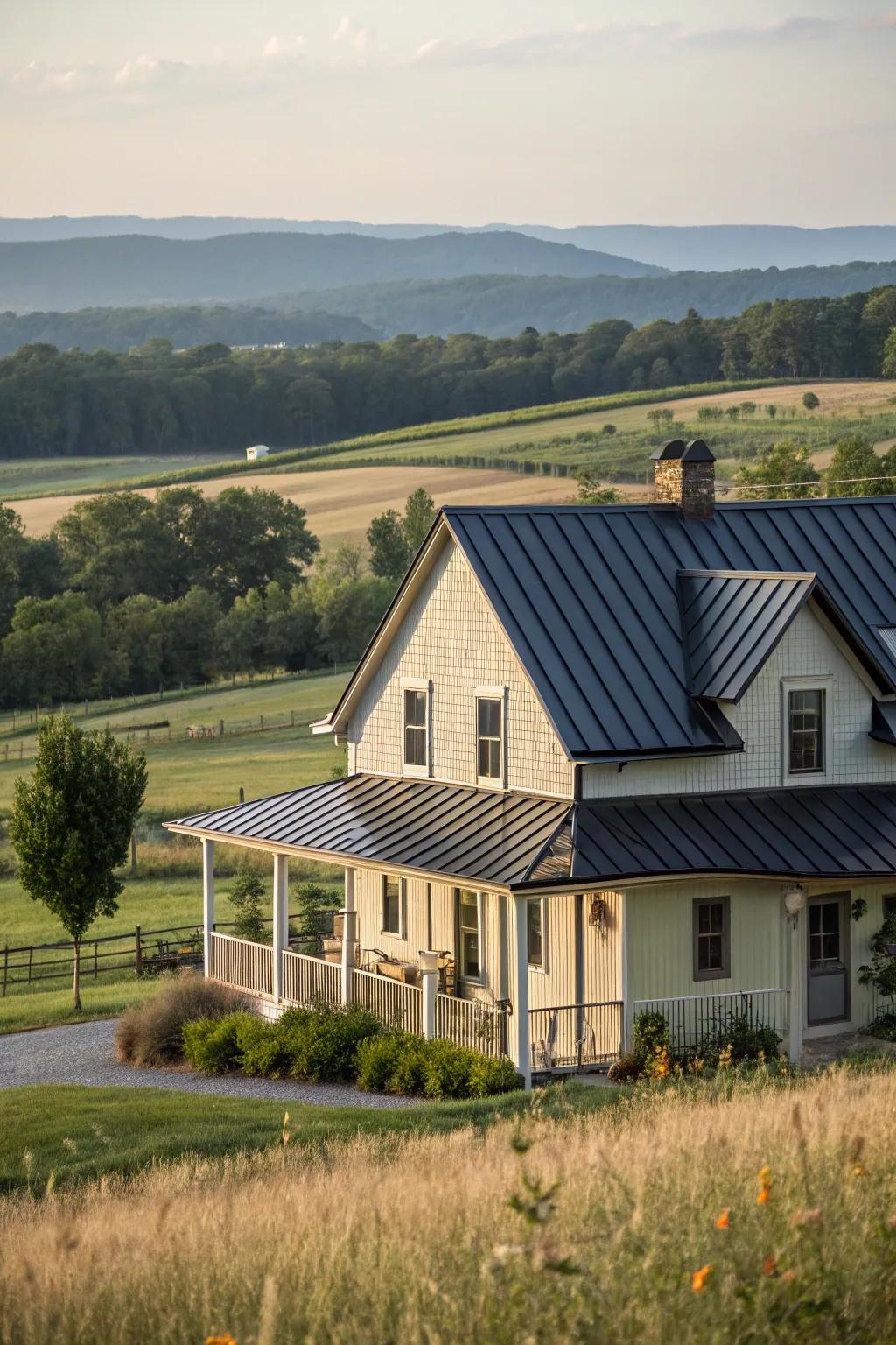 Elegant contrast: A farmhouse showcasing a high-contrast design.