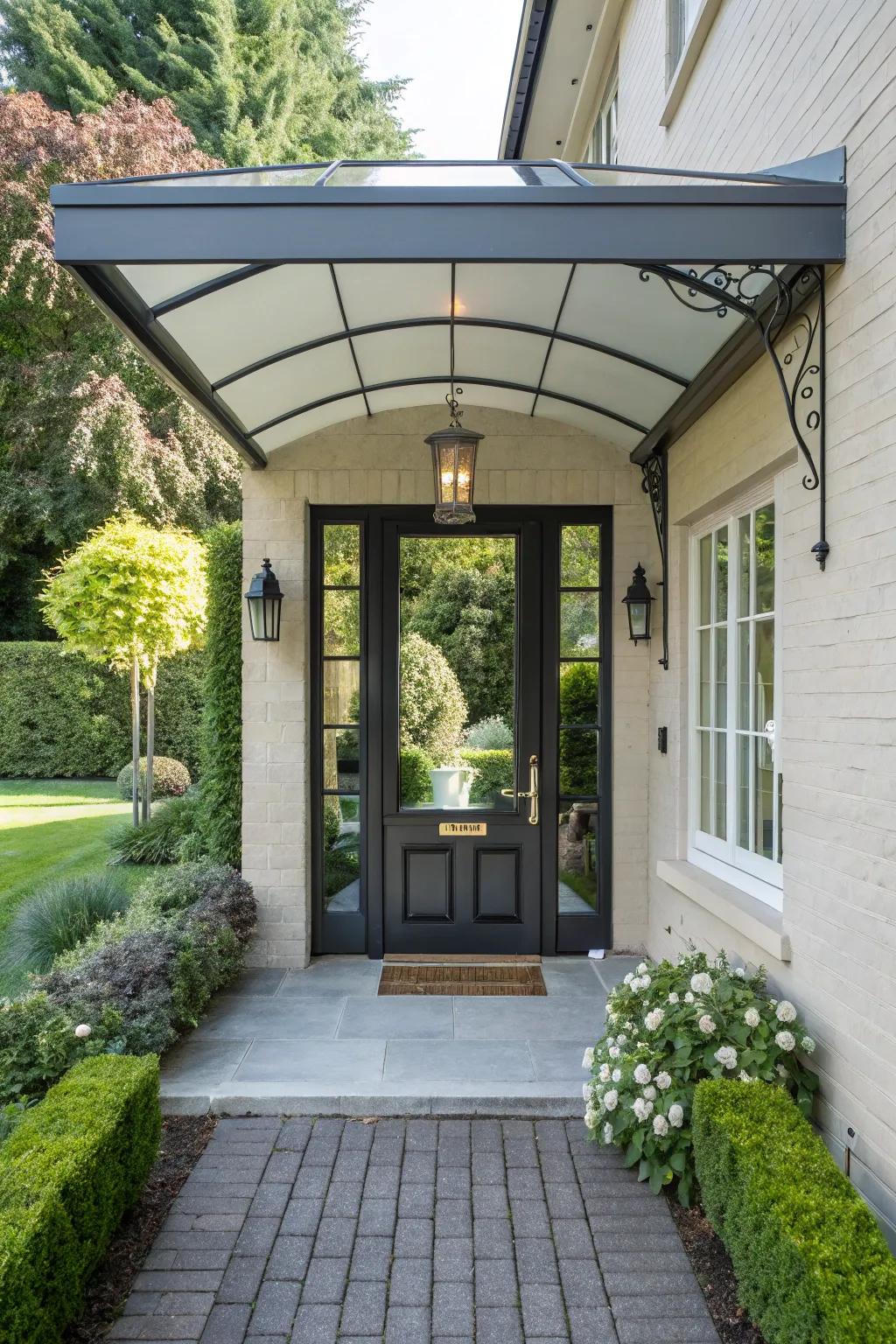 Protected entryways offer protection and design interest.