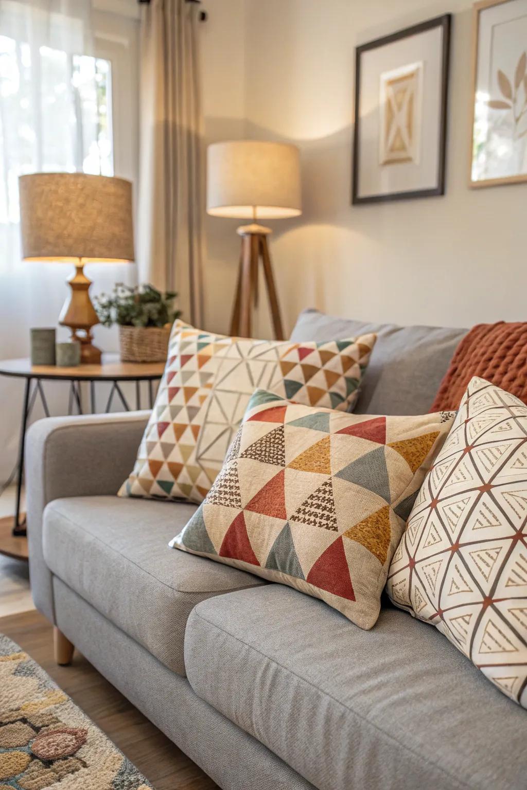 Geometric patterns add a playful element to the lounge.