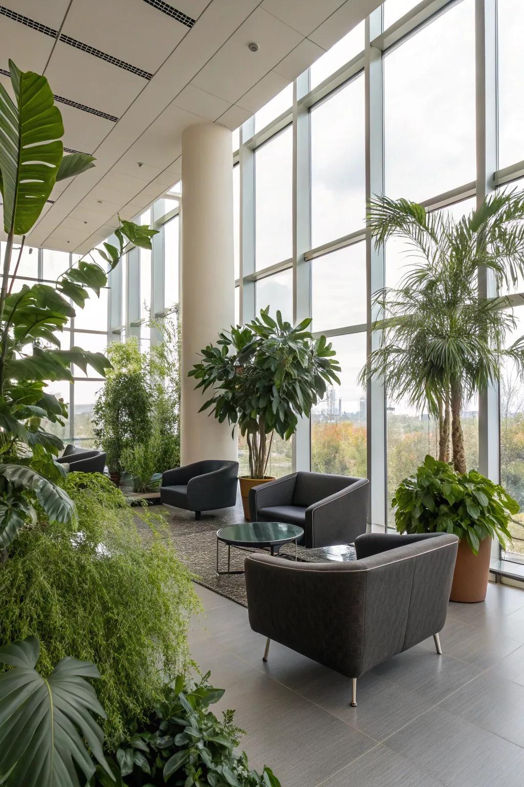 A contemporary interior featuring indoor plants for a natural touch.