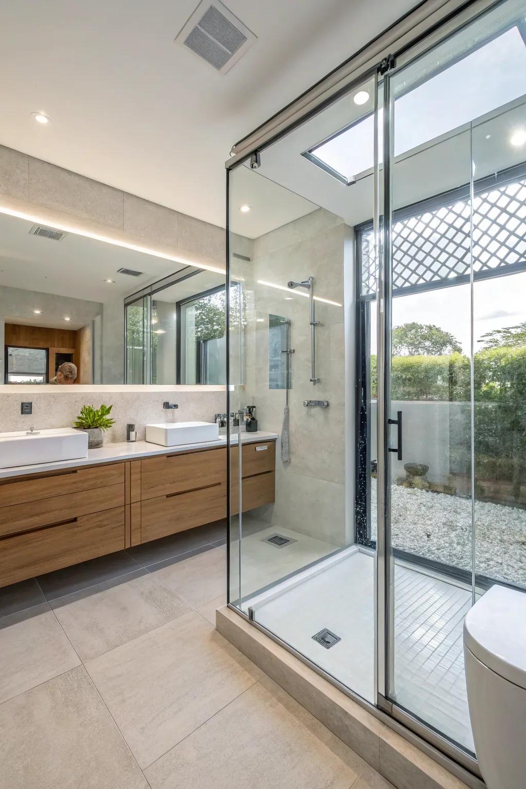 Glass entryways improve the room's visibility and style.