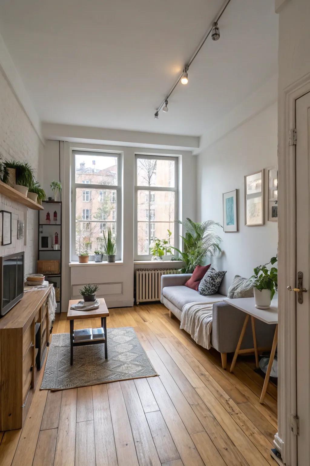 Light wood floors expand the feel of small spaces.