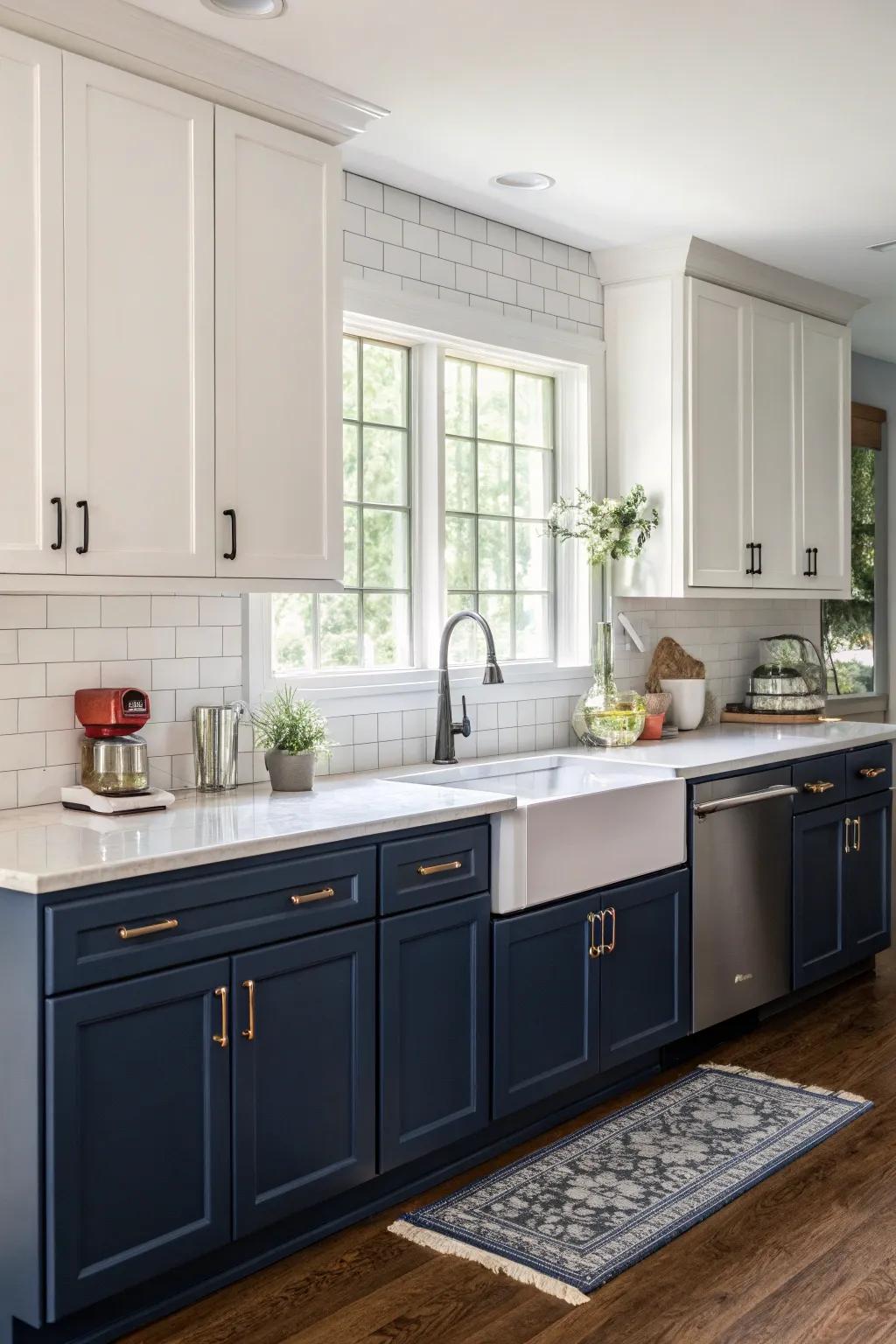 Dual-toned cabinets infuse depth and visual captivation to culinary designs.