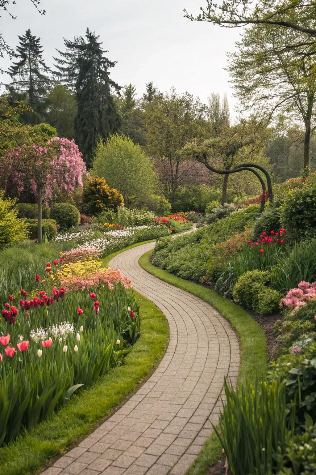 A bended garden path that adds intrigue and flow to the design.