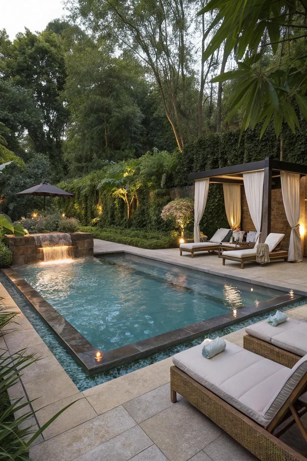 Unite repose and amusement through a pool-bath hybrid.