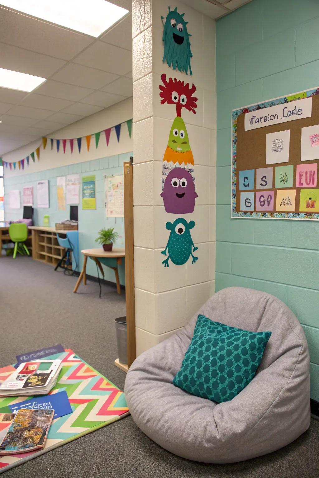 A chromatic creature quiet area that supports emotional awareness and regulation.