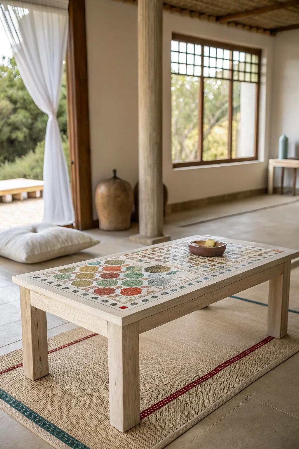 Minimalist mosaics foster a serene and composed aesthetic.