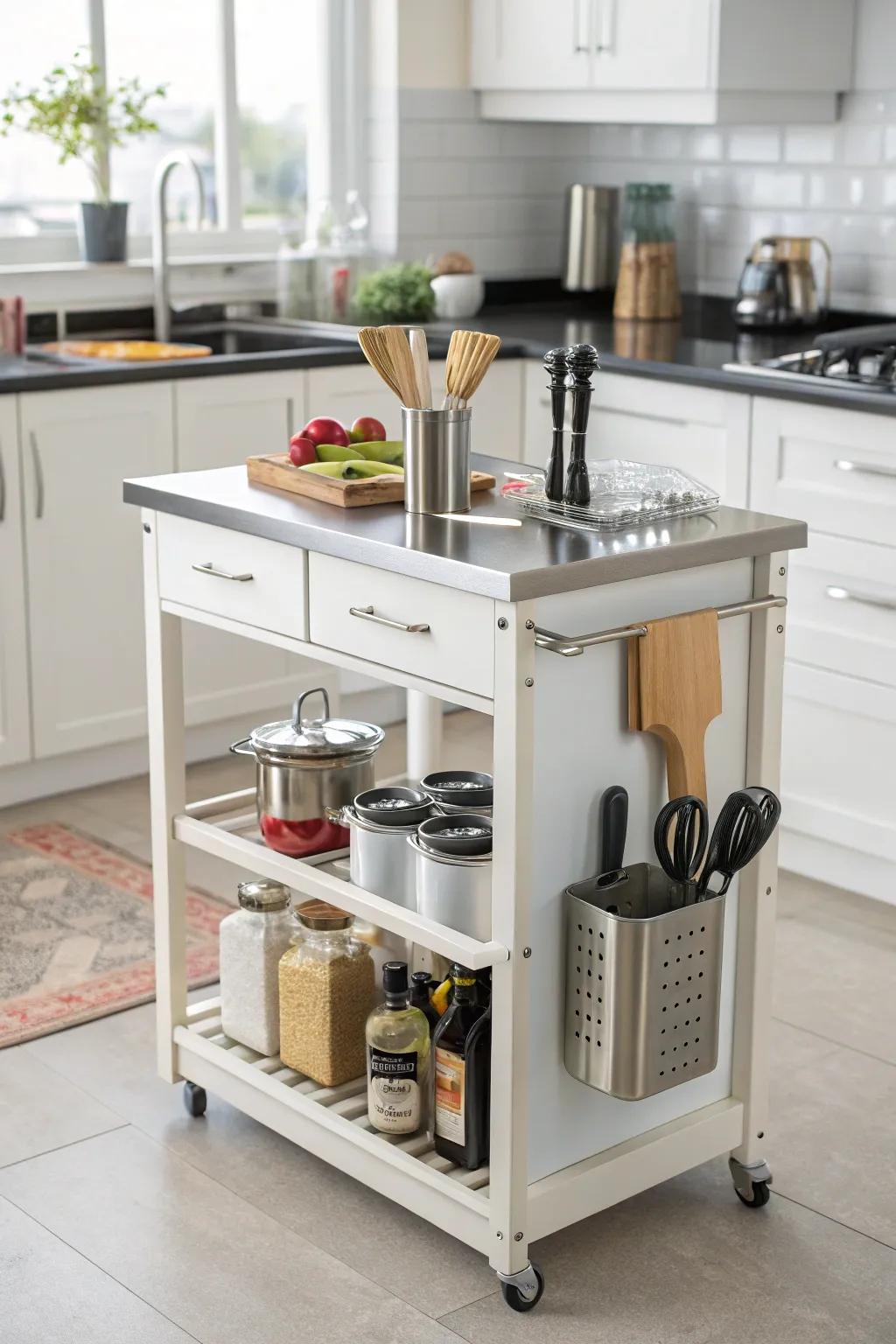 Convenient accessory fixtures on a kitchen island
