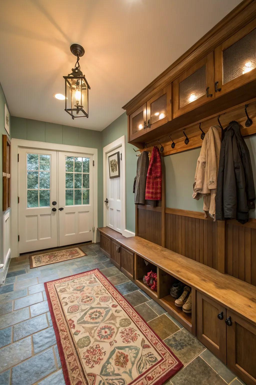 Heated floors add a luxurious, warm touch to your mudroom.