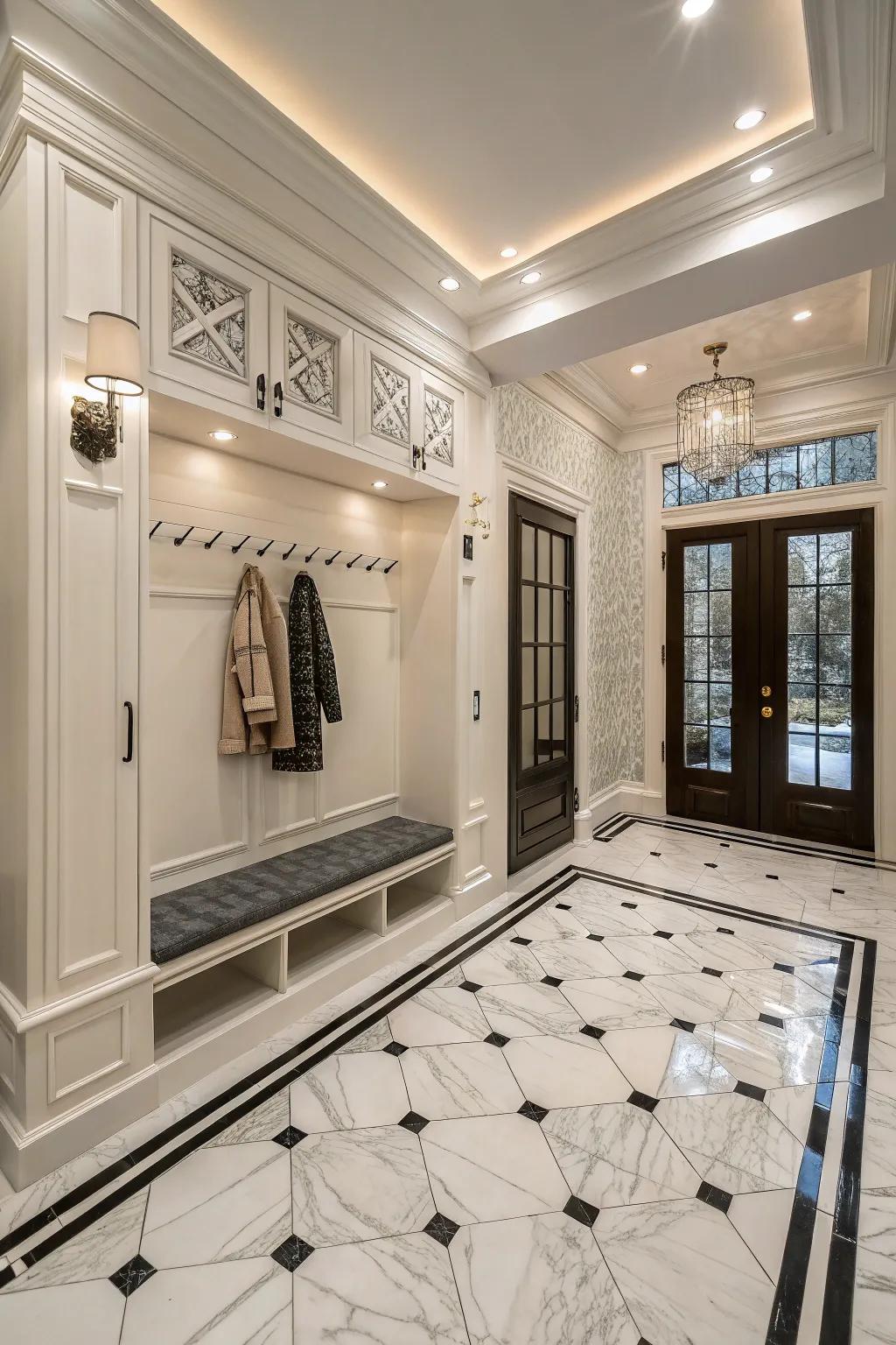 Refined stone tiles exude timeless elegance.