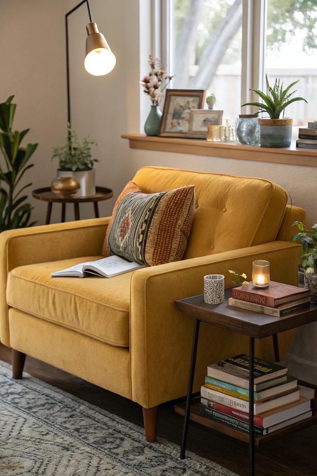 A snug nook entices relaxation and ease.