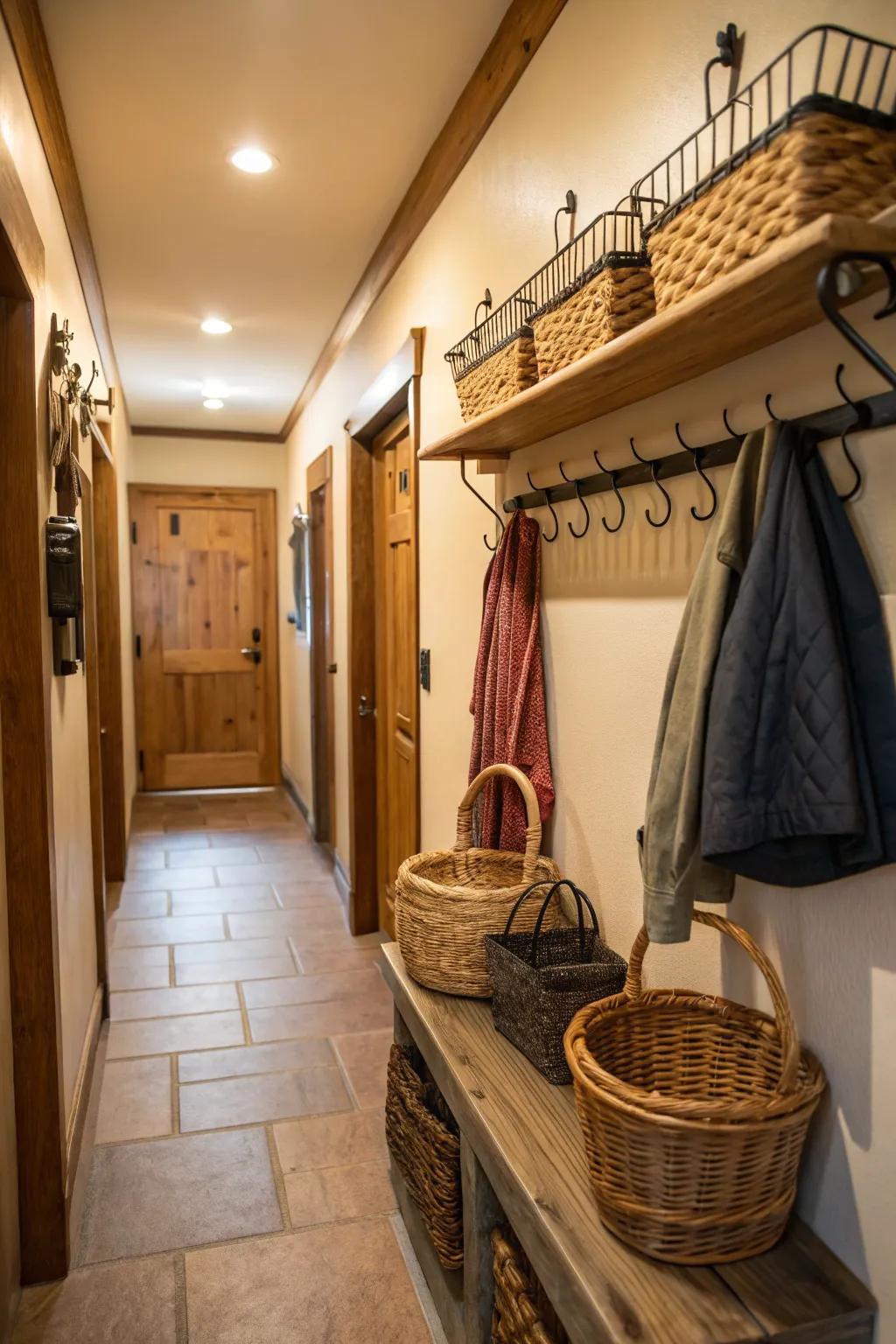 A functional entryway preserves order and tidiness within the hallway.