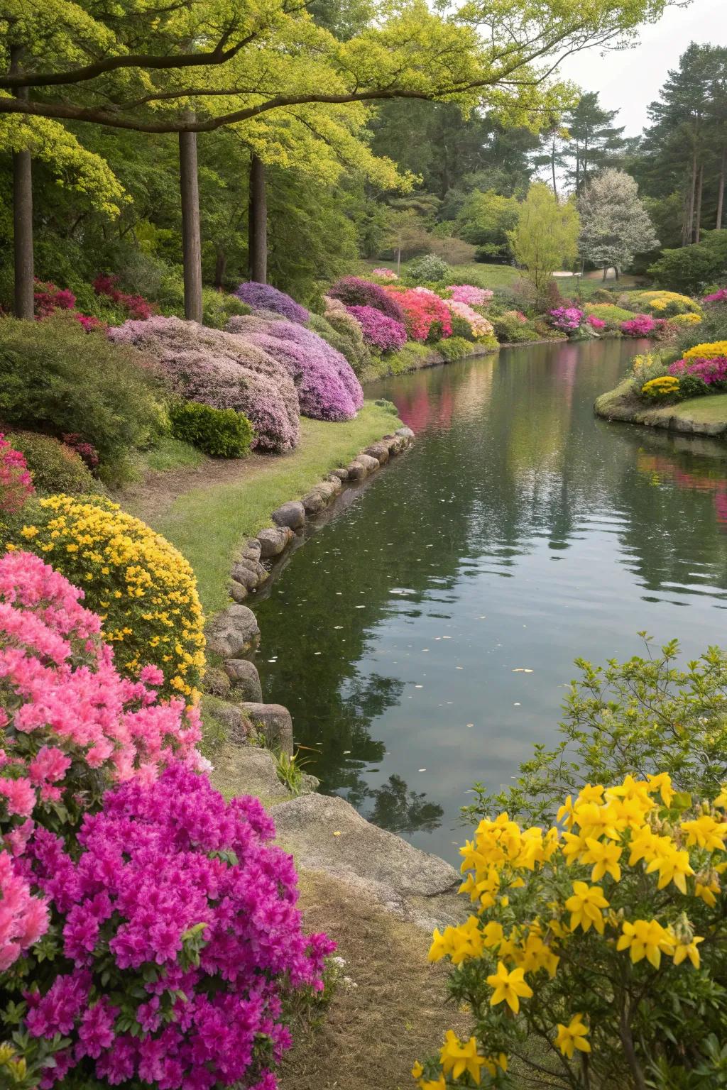 Vibrant blooms lending a splash of pigment to an organic pond.
