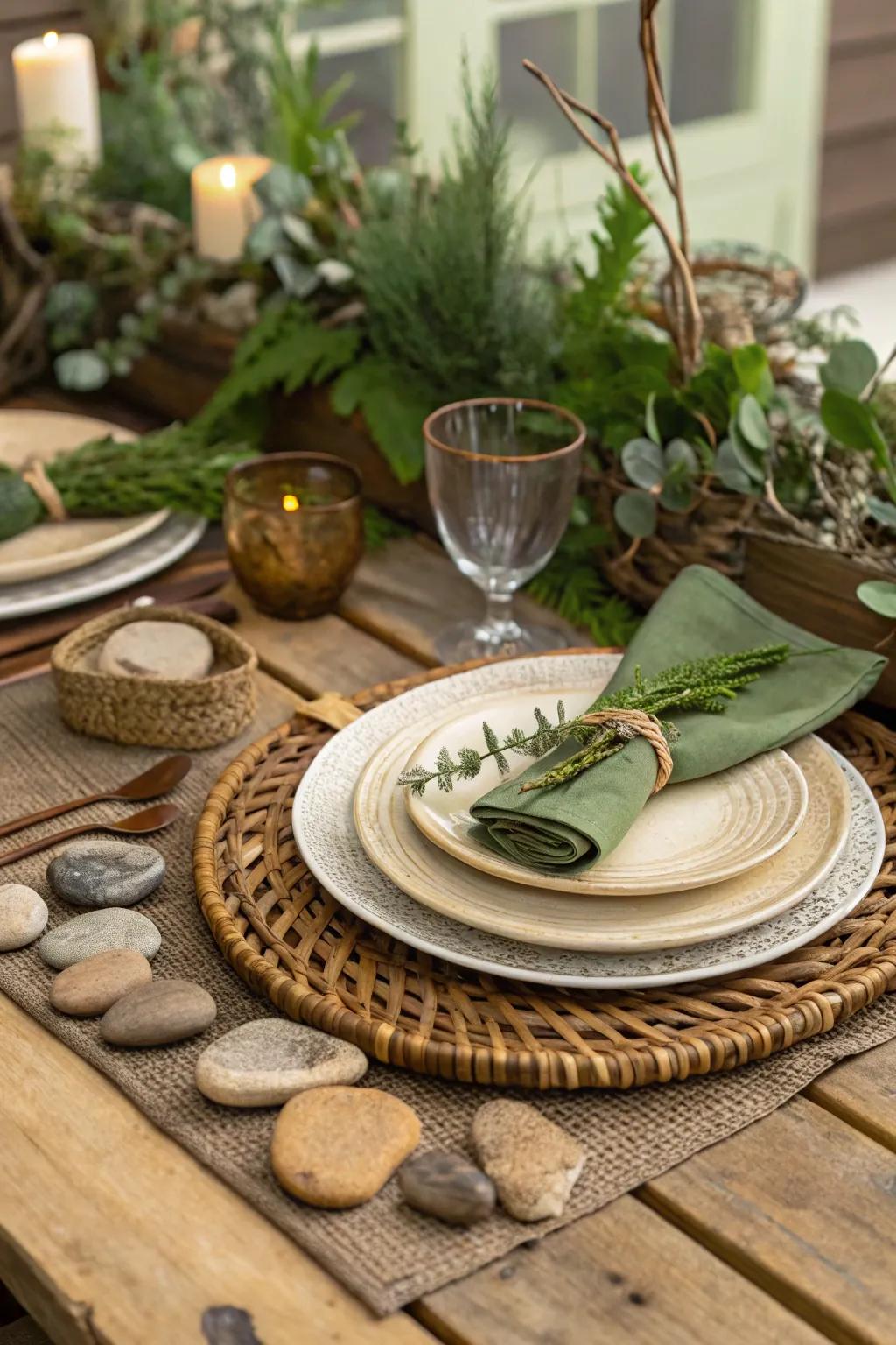 An earthy color scheme creating a nature-inspired ambiance.