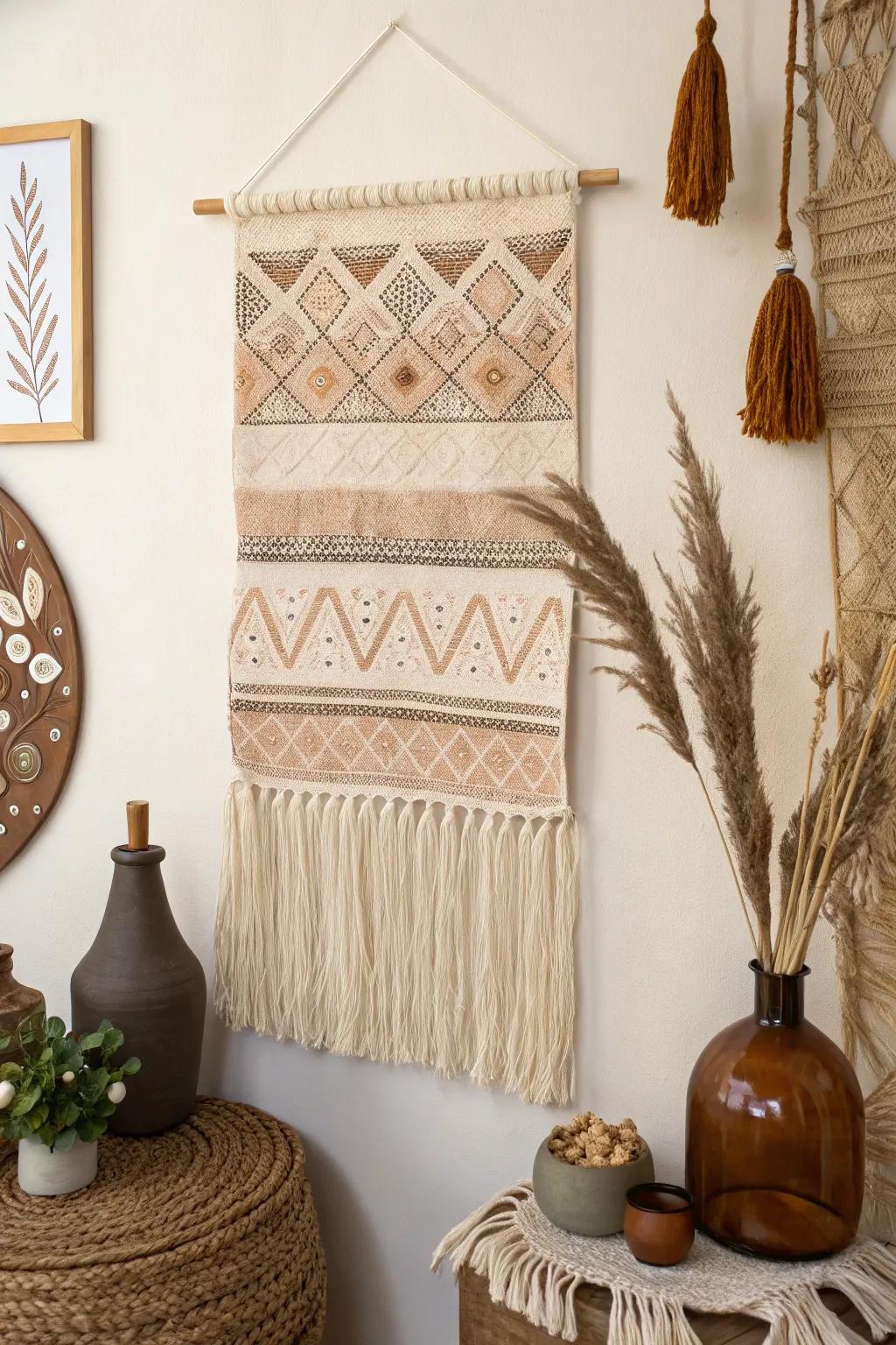 Fiber art adds warmth and texture to walls.