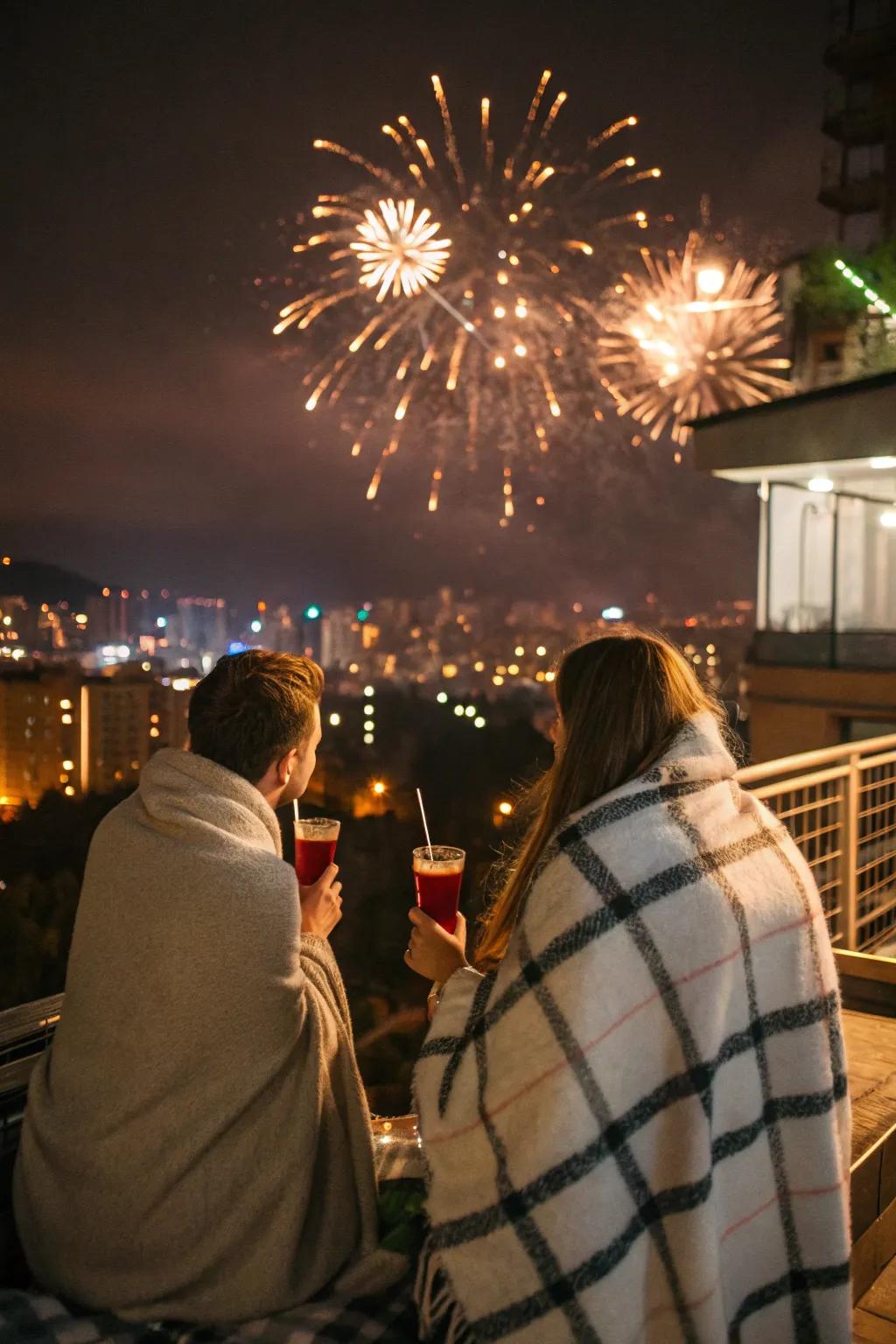 Enjoy a spectacular firework display with an inviting viewing setup.