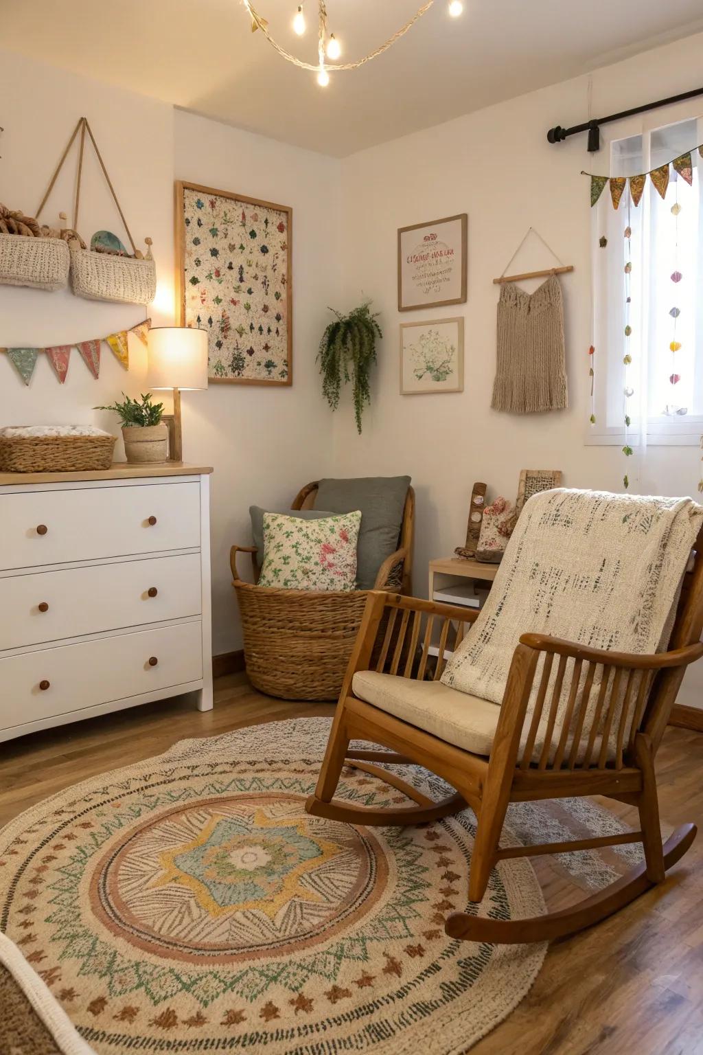 Upcycling gives new life to old items, creating a unique nursery style.