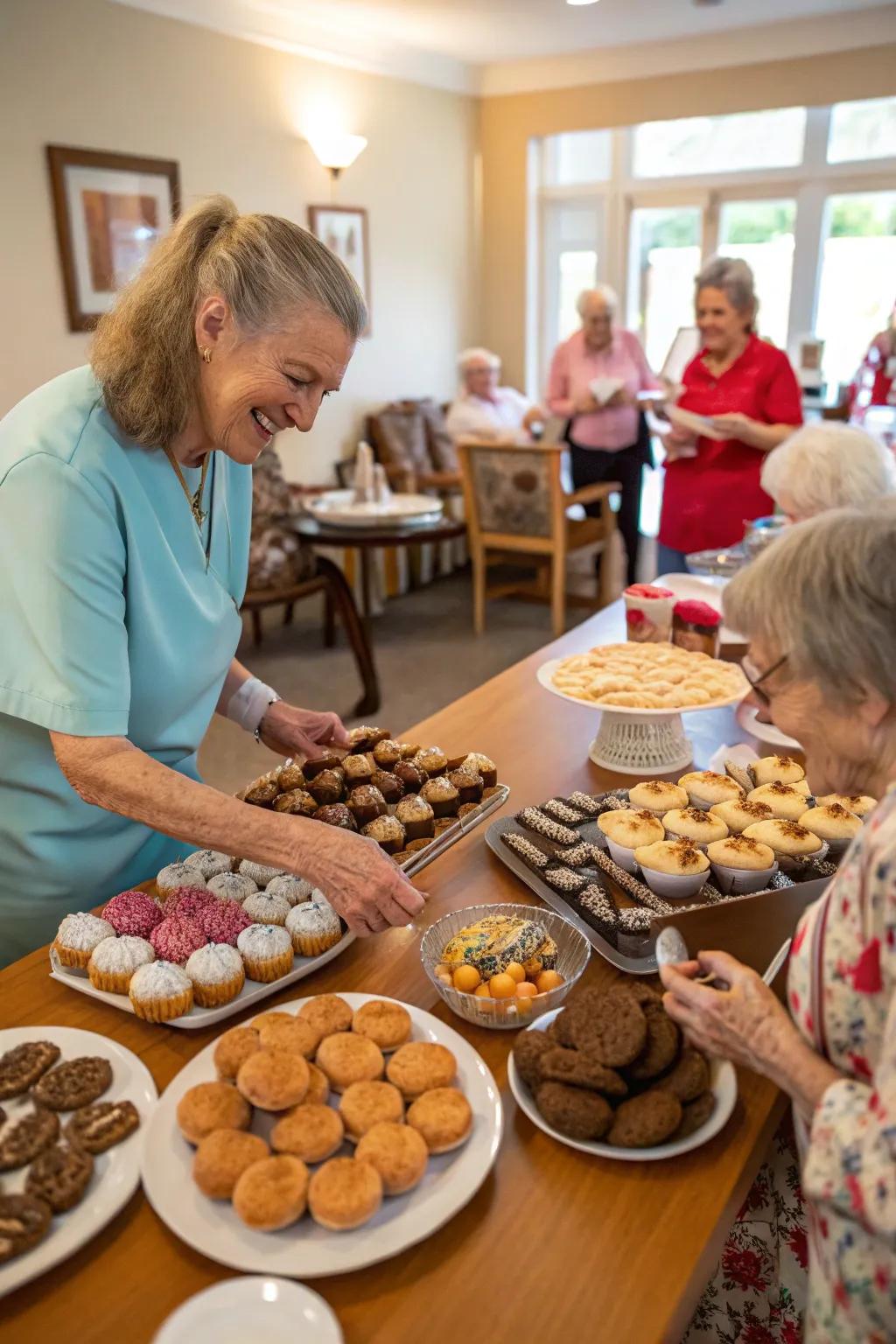 Residents exchanging delightful self-made sweets for Valentine's.