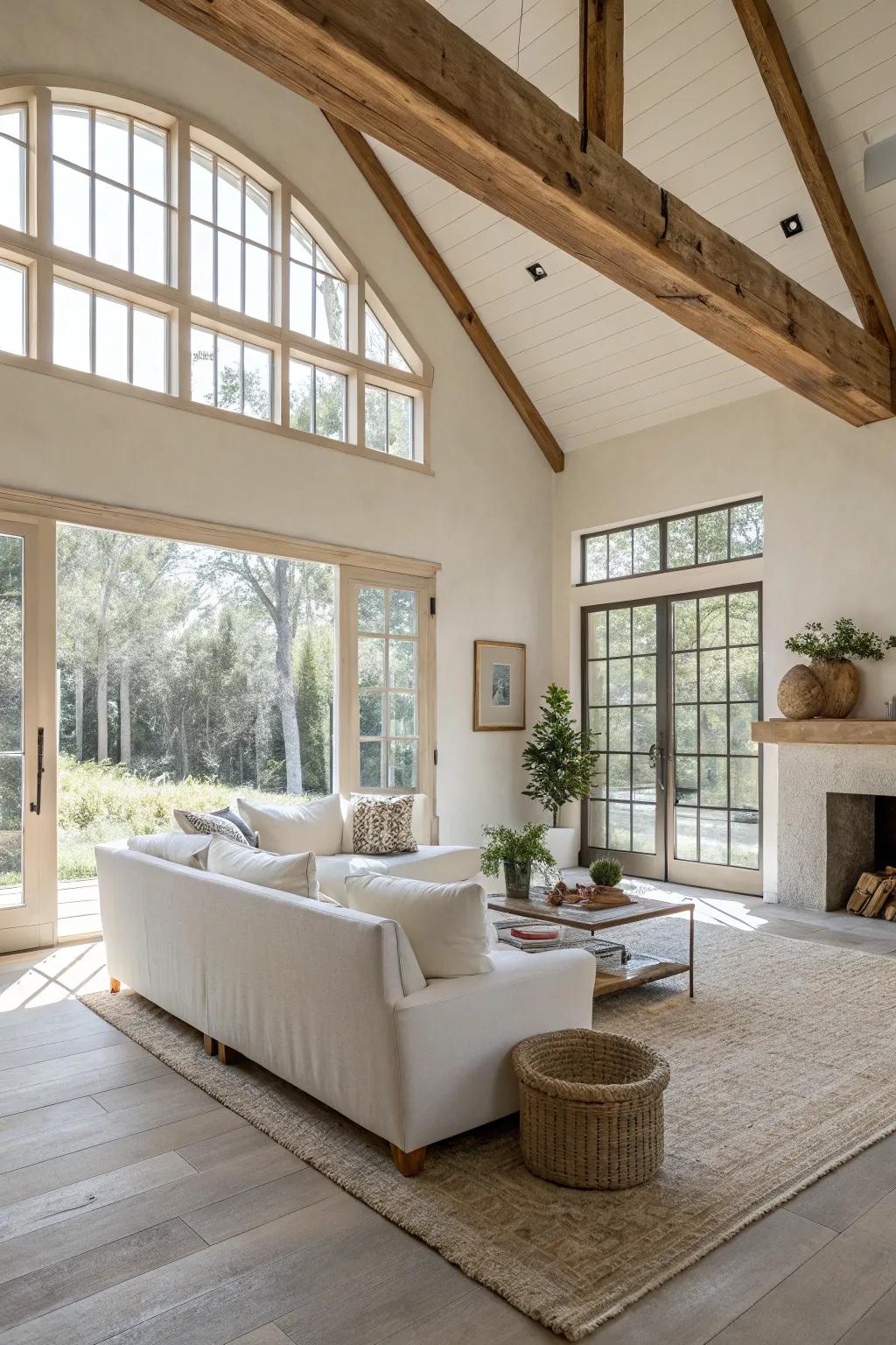 An open layout enhances the sense of space in an off-white living area.