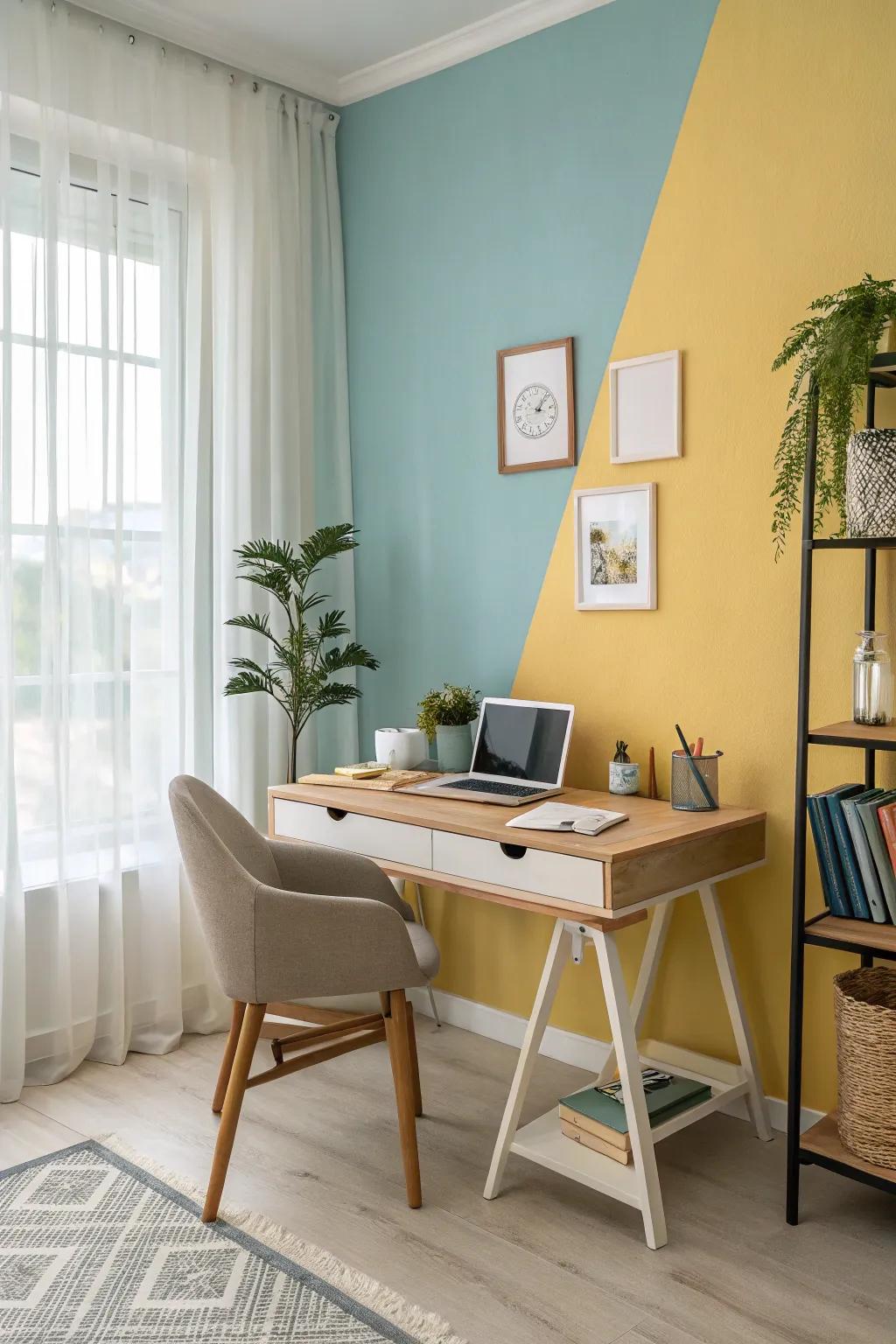 Two-tone walls foster dimension and interest in compact spaces.
