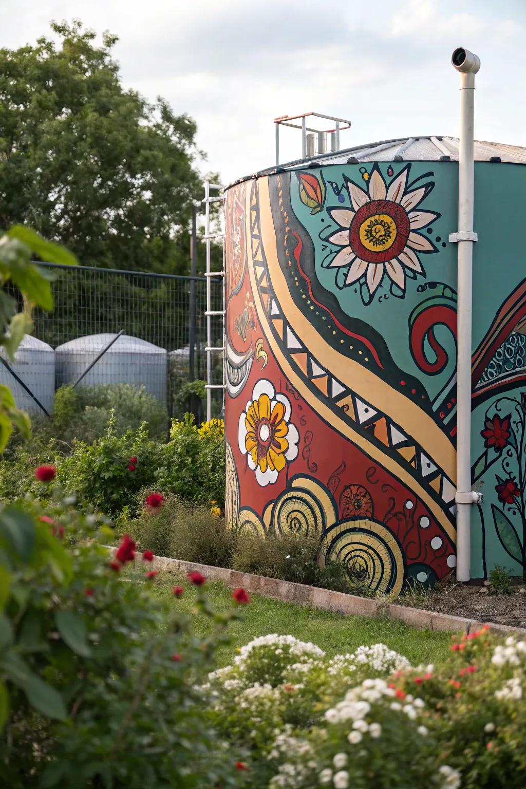 An oil container reimagined as a work of art with a vibrant abstract pattern.