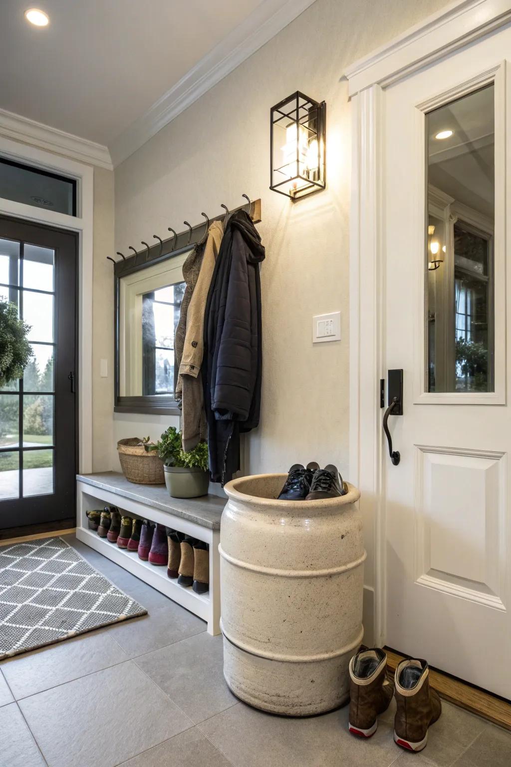 Retain the tidiness of your entrance through a jug footwear organizer.