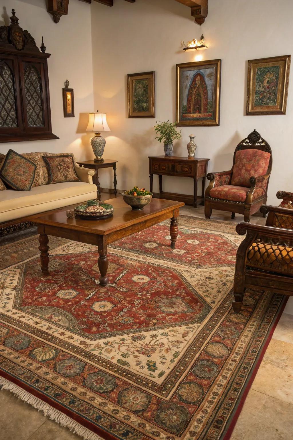 Classic rugs set the tone for rooms with historic patterns.