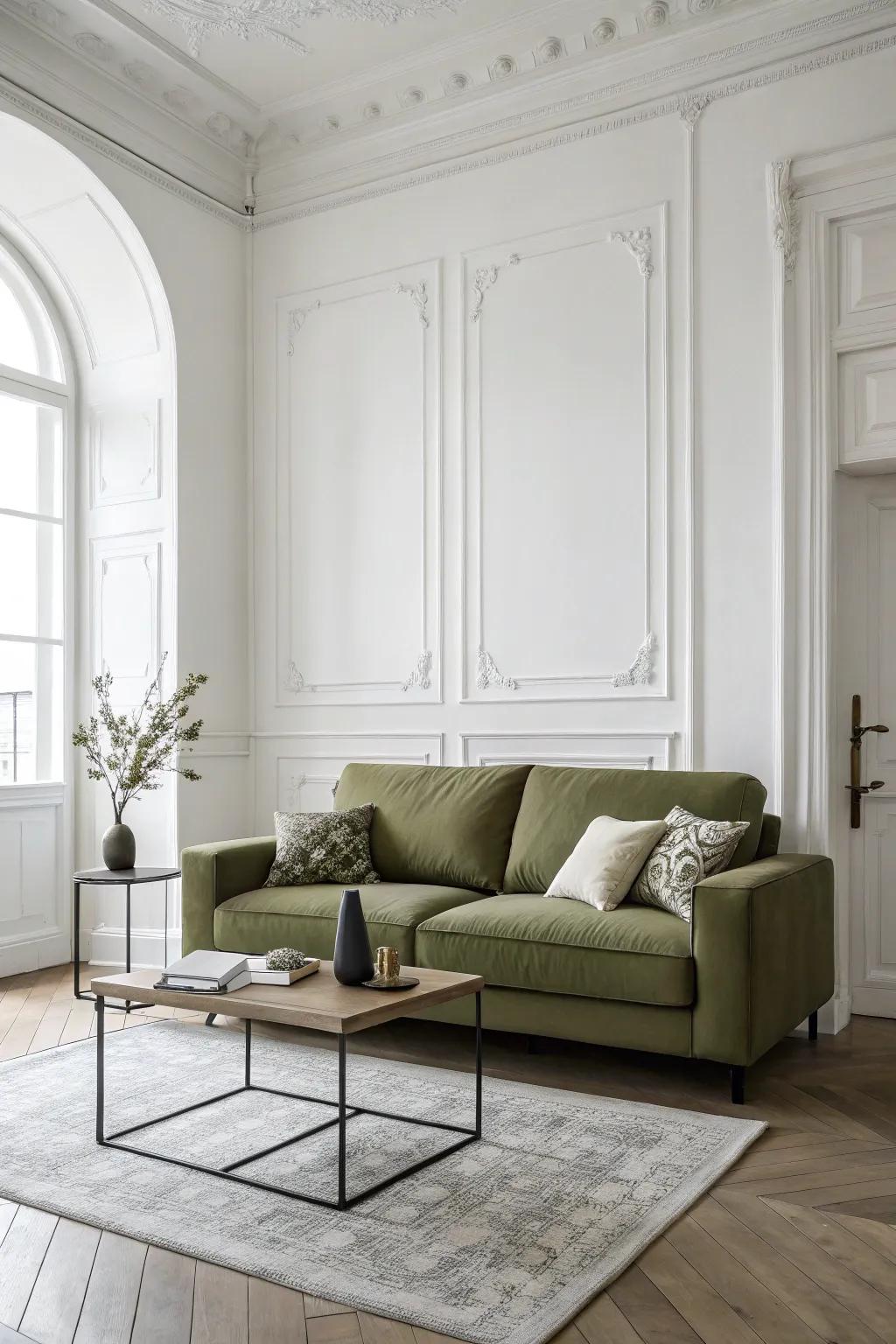 Simple design accentuates the sophistication of an earthy-toned settee.