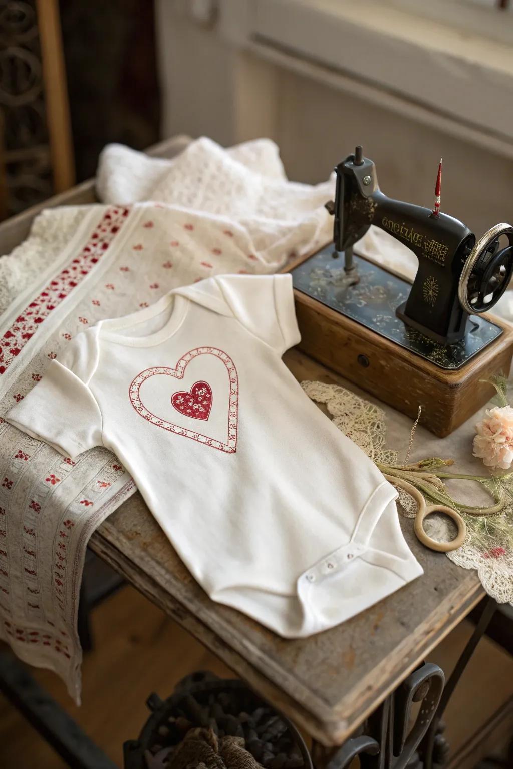 A delightful onesie showcasing delicate needlework.