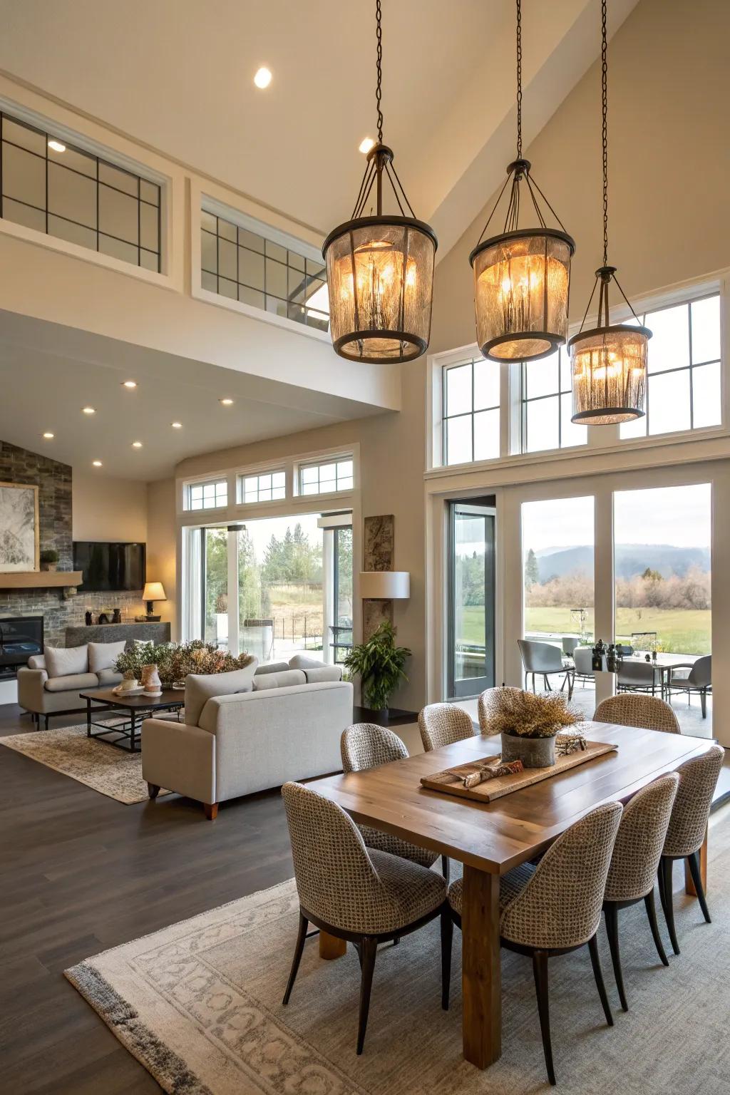 Lighting fixtures assist in delineating and enhancing diverse zones.
