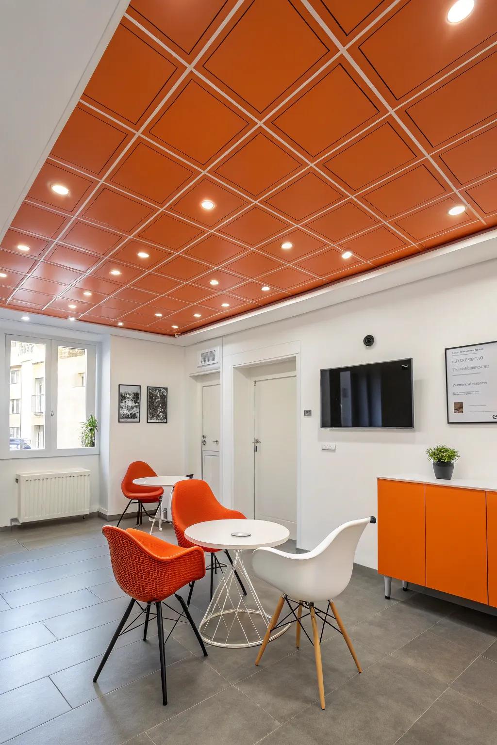 A tangerine above brings surprising drama to a refined, modern room.