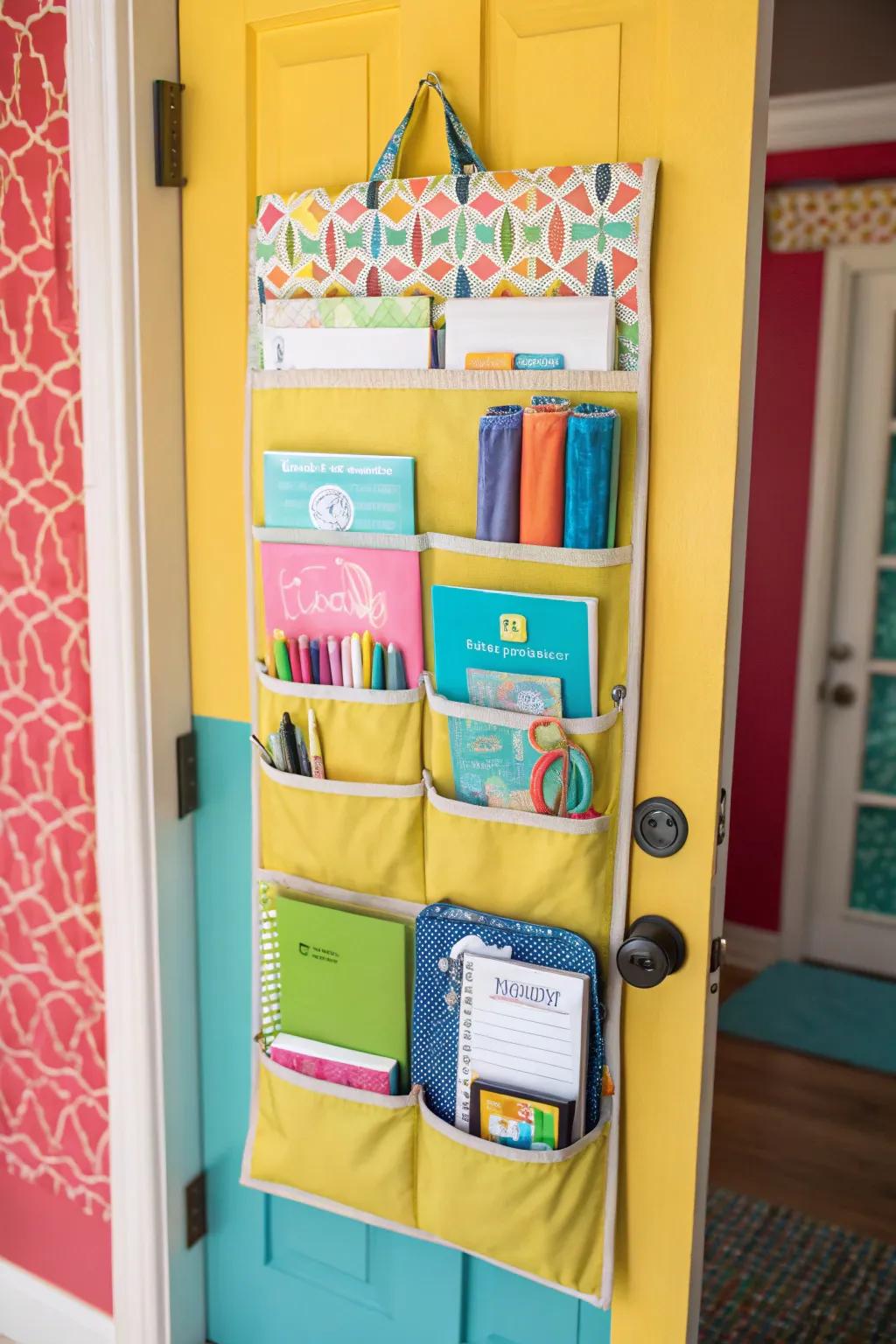 Over-the-door organizers make intelligent utilization of area.