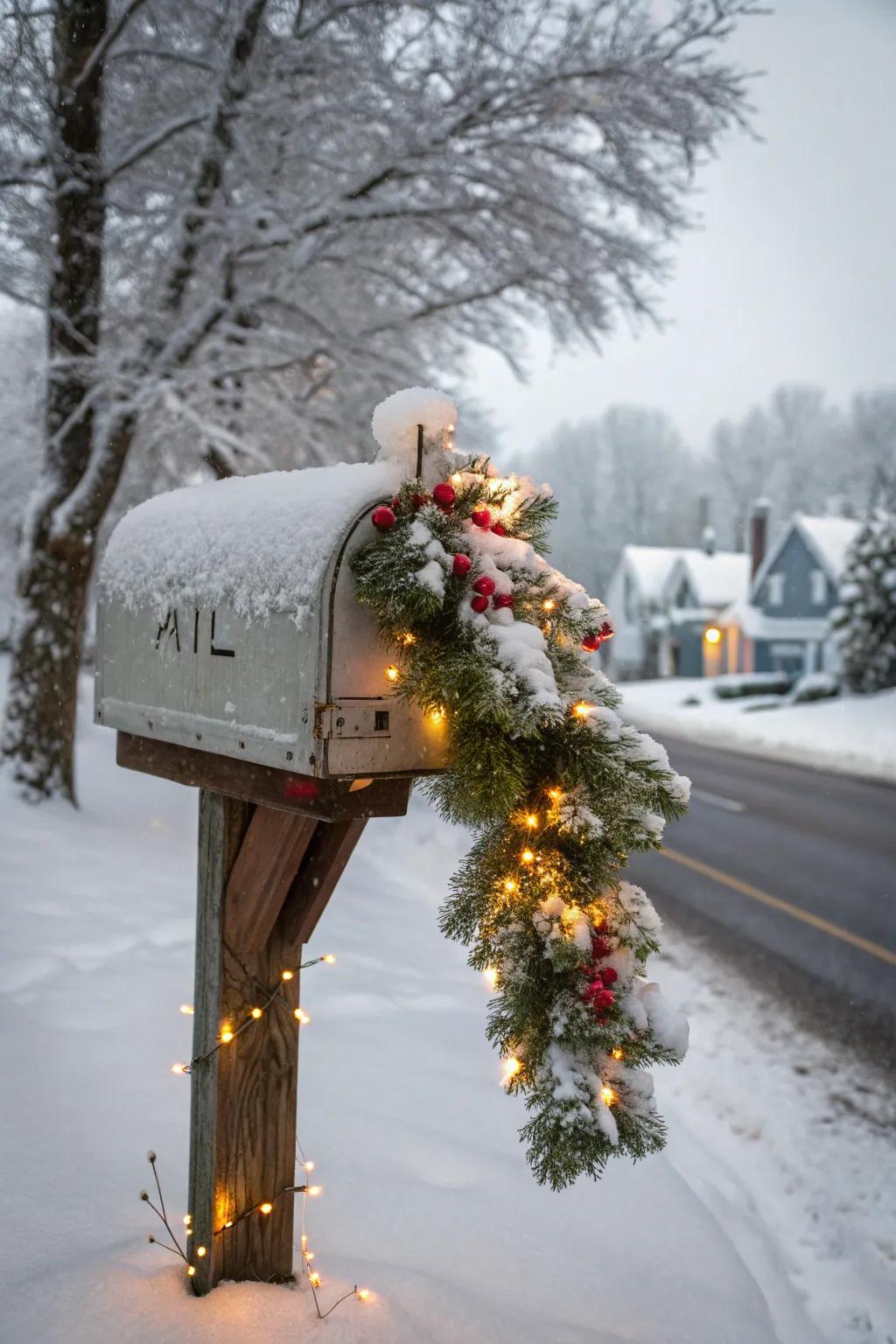 A cheerfully adorned mailbox conveys holiday warmth.