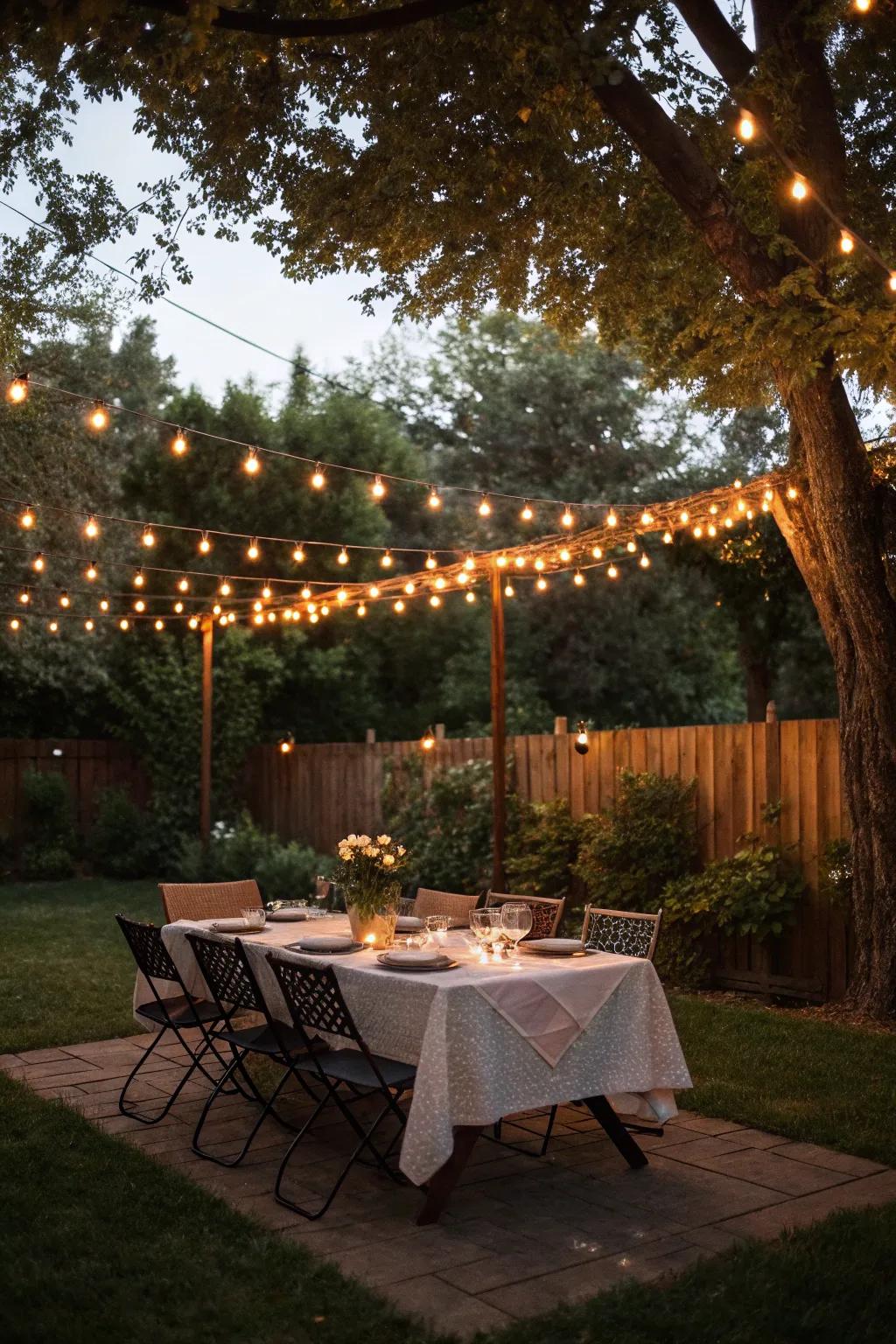 An outdoor dining area is ideal for enjoying meals under the open sky.