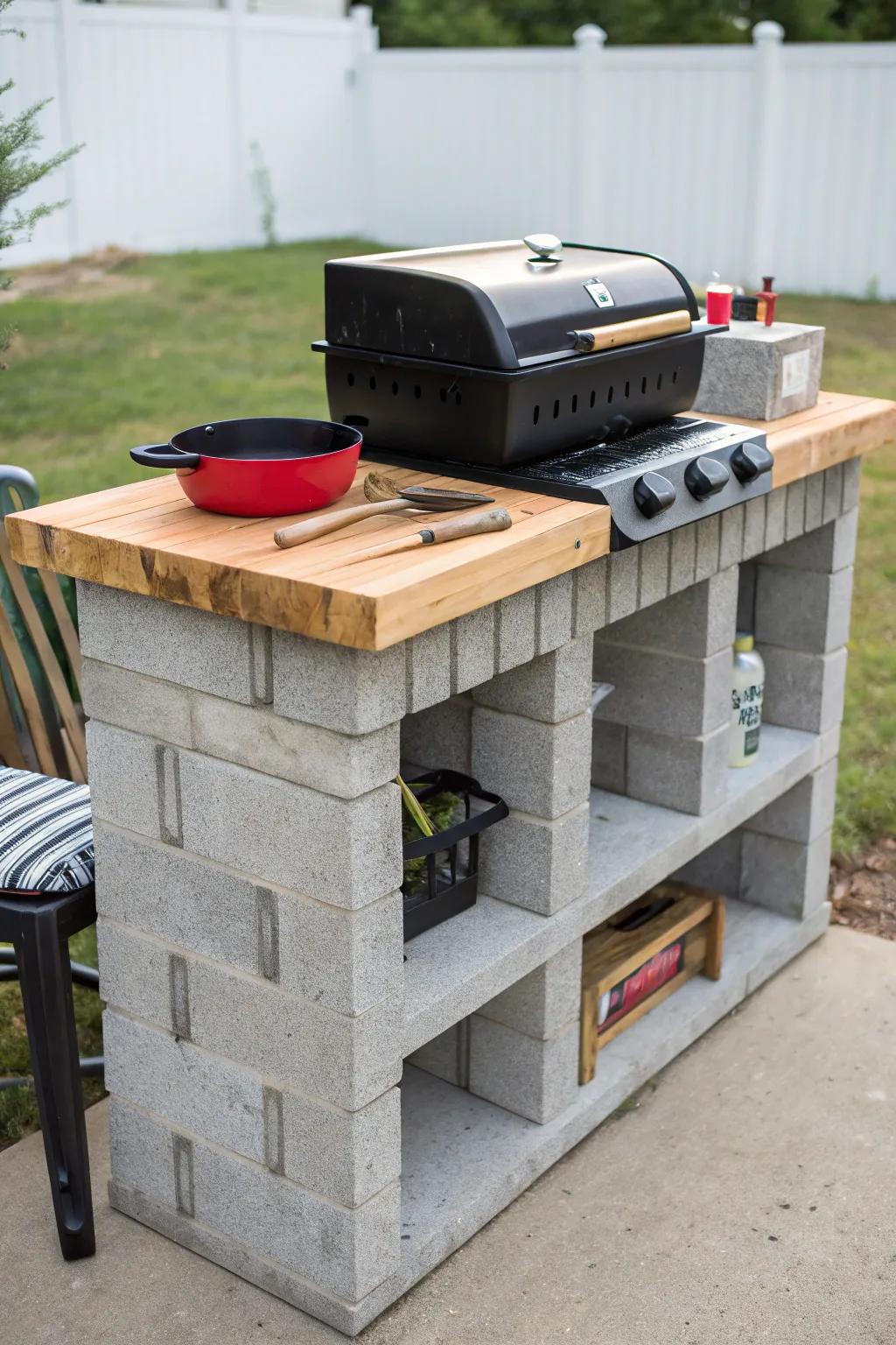 A DIY concrete block grilling spot built with creativity and care.