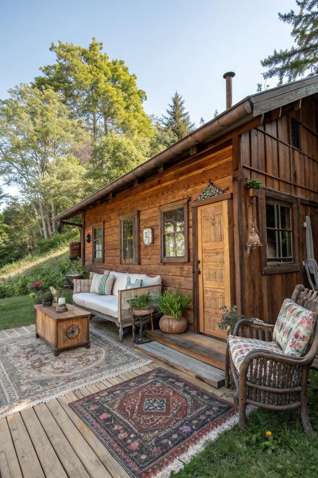 A quaint lodge mood adds warmth and character to your outdoor personal space.