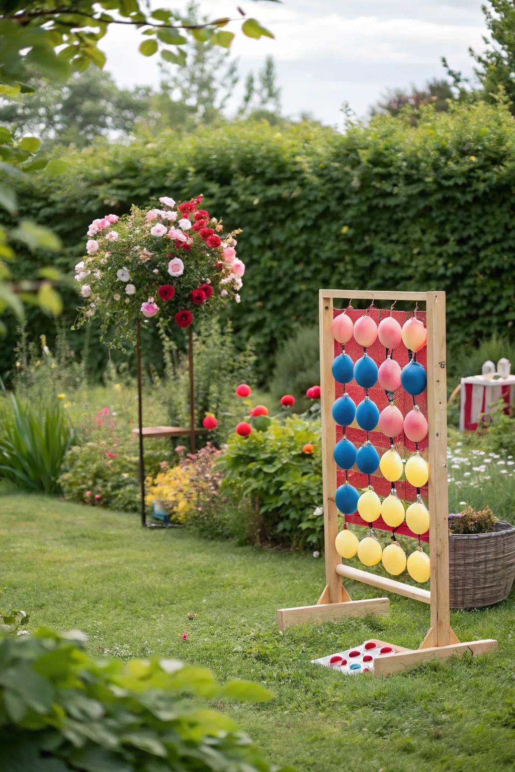 A projectile pouch pop game configuration for an exhilarating party pursuit.