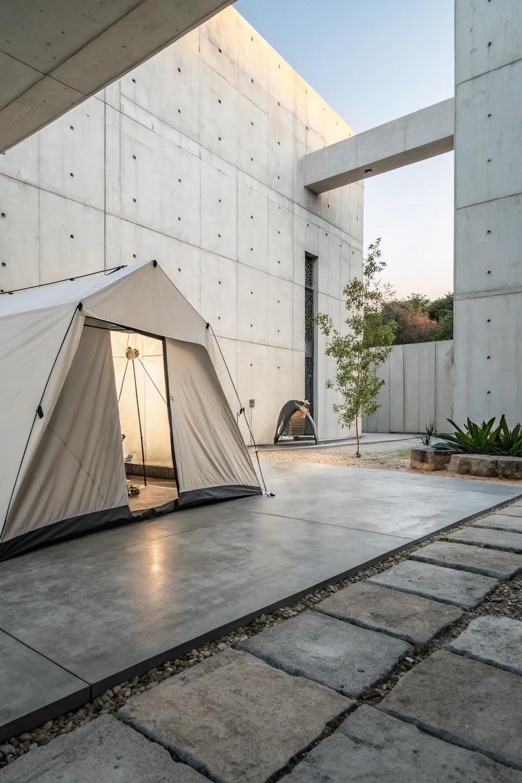 Stone slabs provide a sleek, minimalist look.