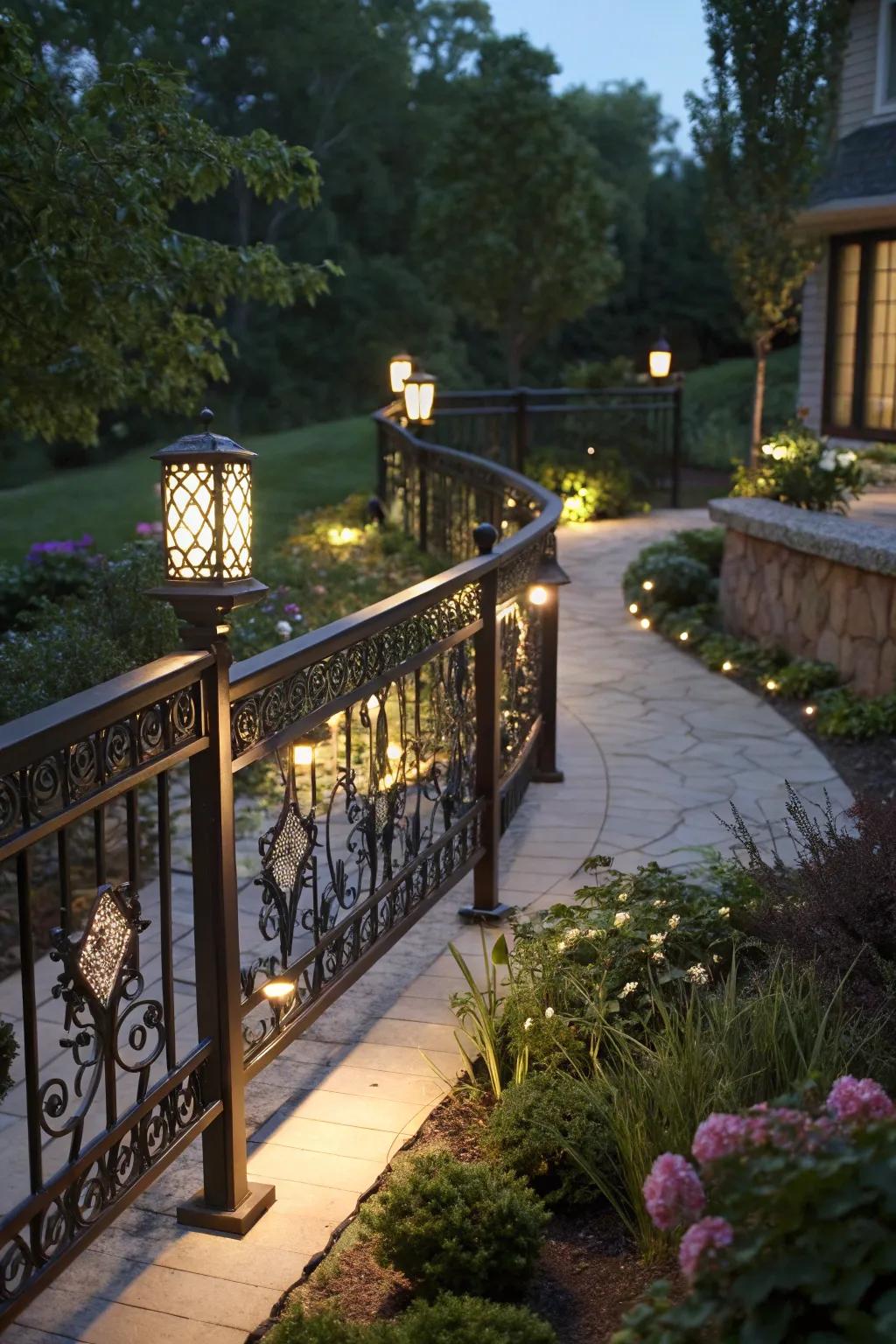 LED-lit borders create a magical atmosphere for night walks.
